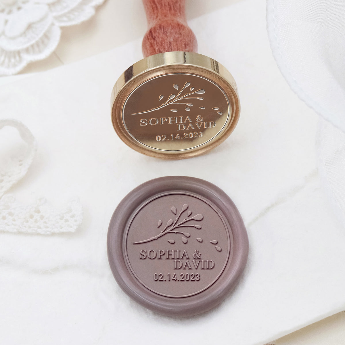 Tampon encreur de sceau de cire personnalisé pour mariage Stamprints Nom et Date 2