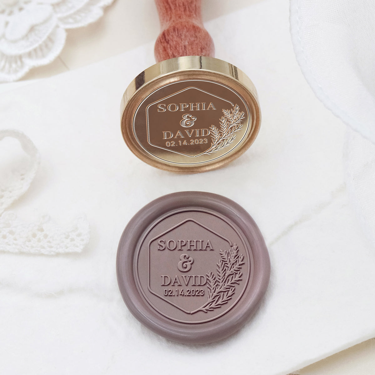 Tampon encreur de sceau de cire personnalisé pour mariage Stamprints Nom et Date 2