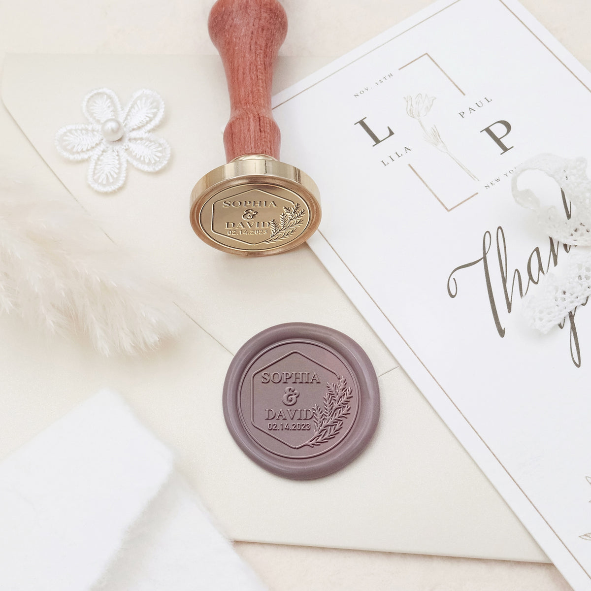Stamprints Tampon Encreur Sceau de Cire de Mariage Personnalisé Nom & Date 3