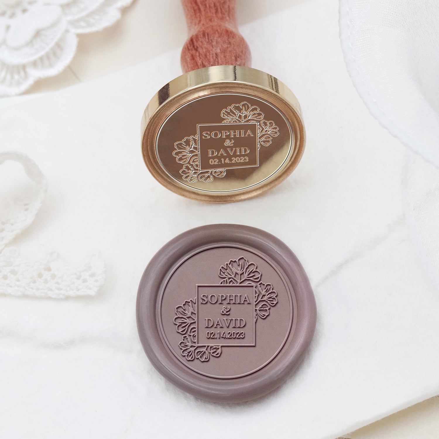 Tampon encreur de sceau de cire personnalisé pour mariage Stamprints Nom et Date 2