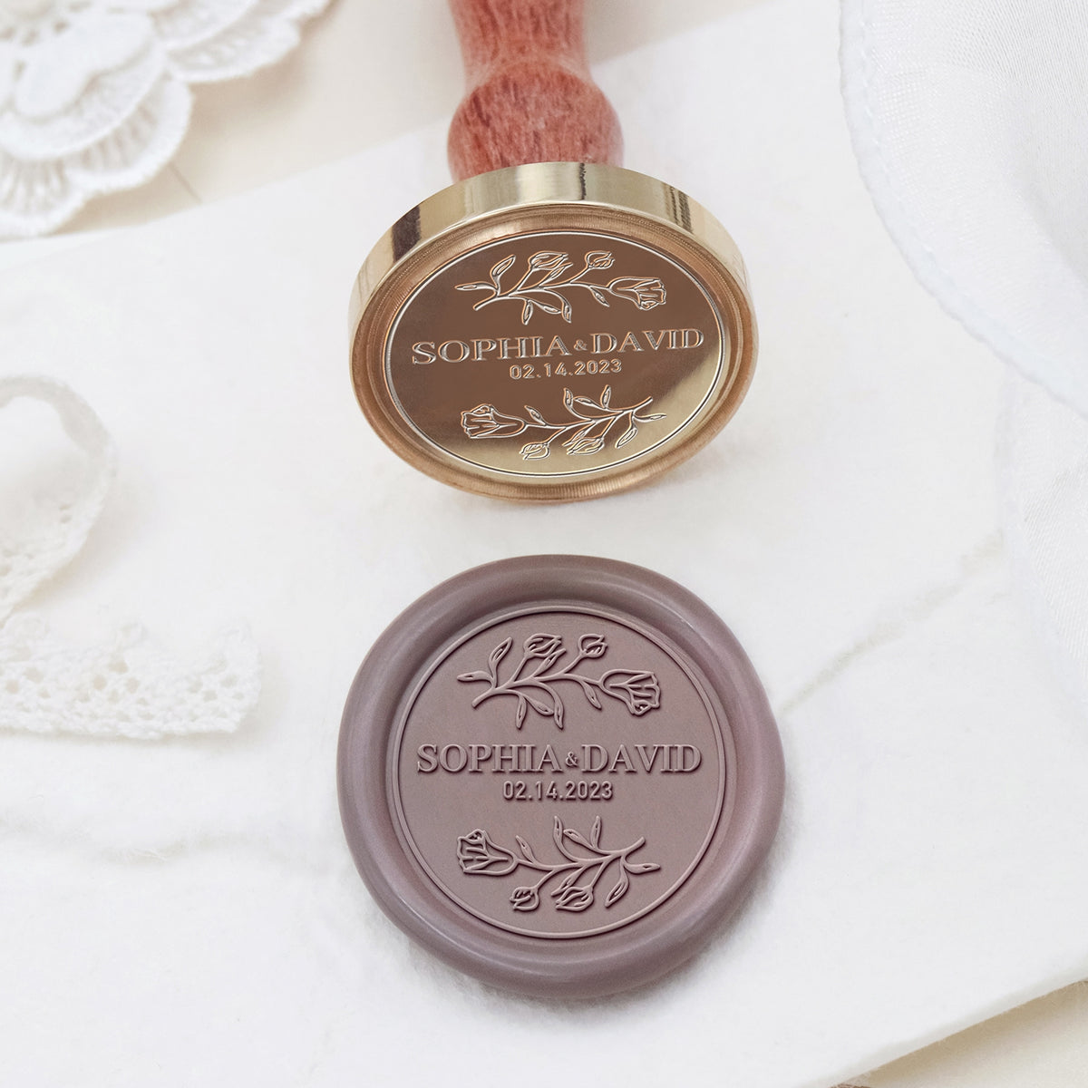 Tampon encreur de sceau de cire personnalisé pour mariage Stamprints Nom et Date 2