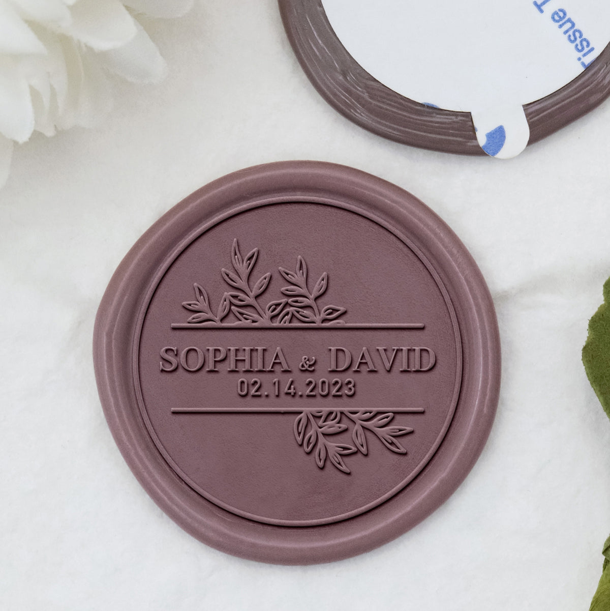 Autocollants Stamprints Personnalisé Sprouts Mariage Nom et Date Sceau de cire 1