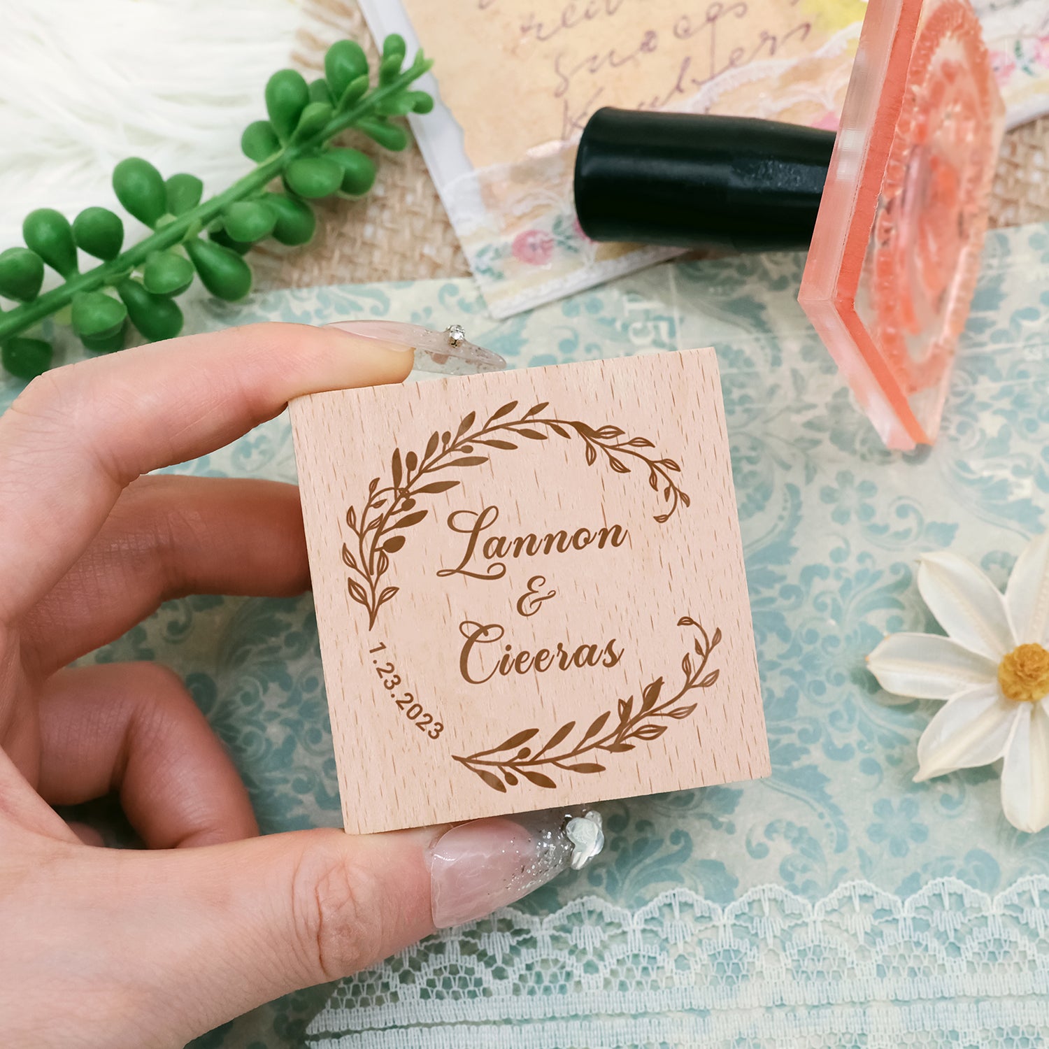 Tampon en Caoutchouc de Mariage Nom Personnalisé (18 modèles) Custom-Name-Wedding4