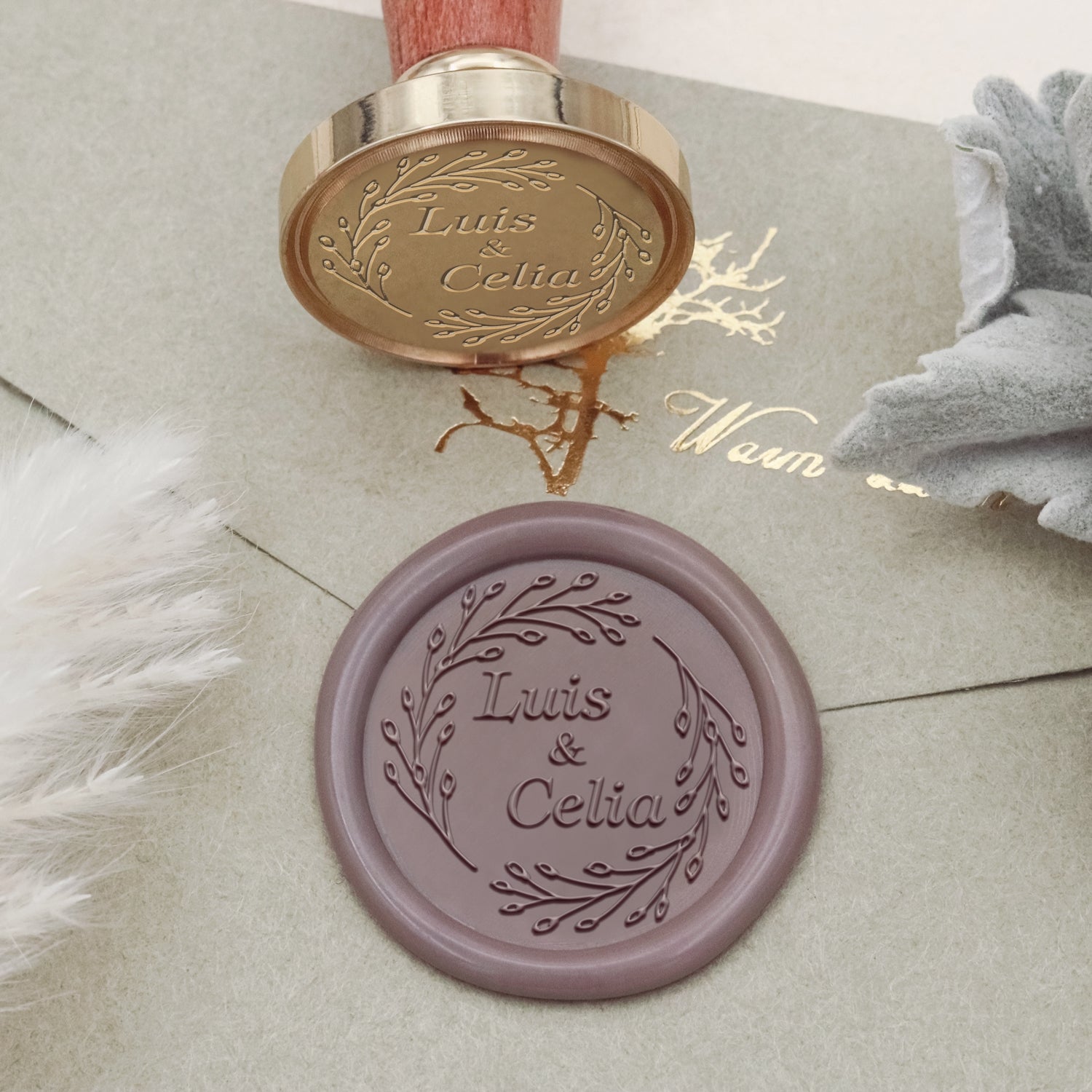 Tampon encreur personnalisé moustache et lèvres sceau de cire de mariage-26 4