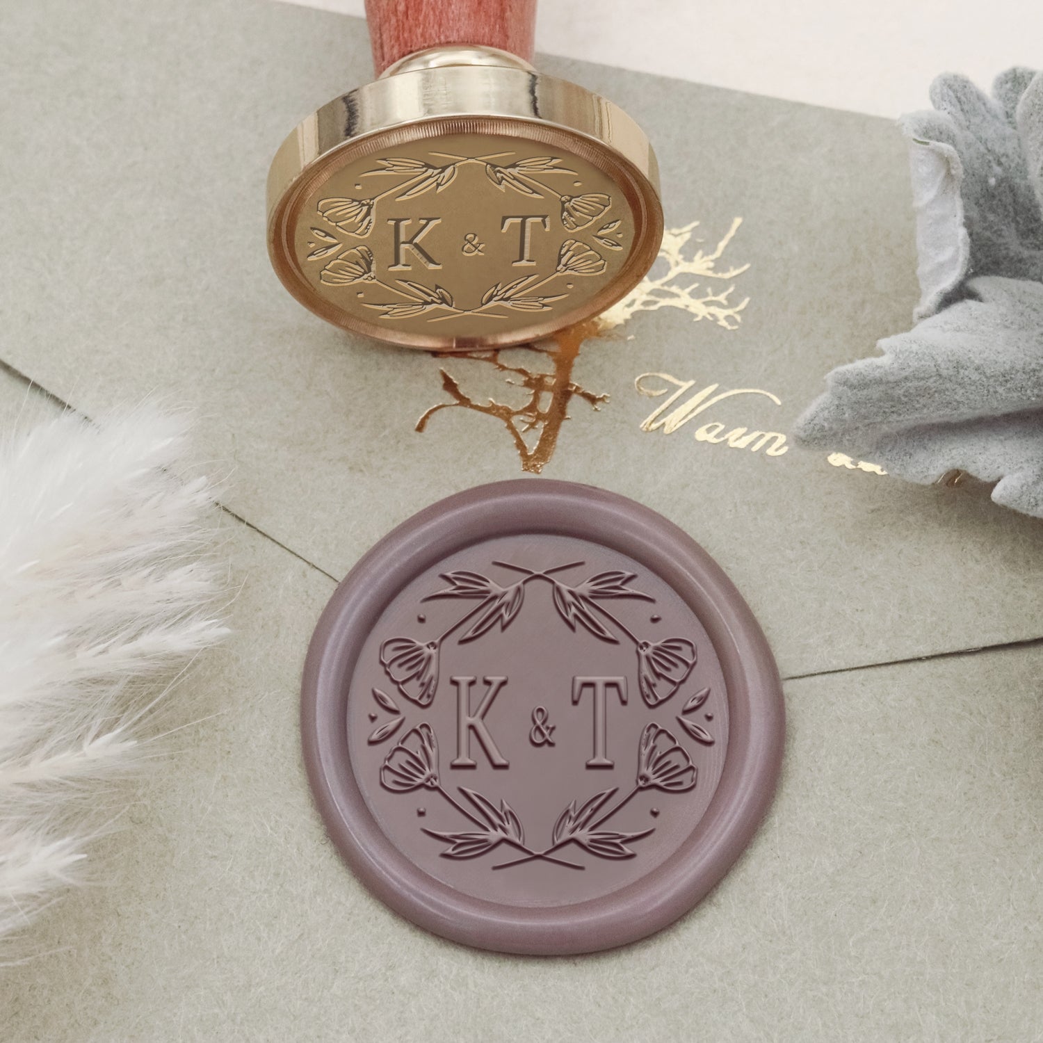 Tampon Encreur Sceau de Cire Monogramme de Mariage Lily Personnalisé-20 2