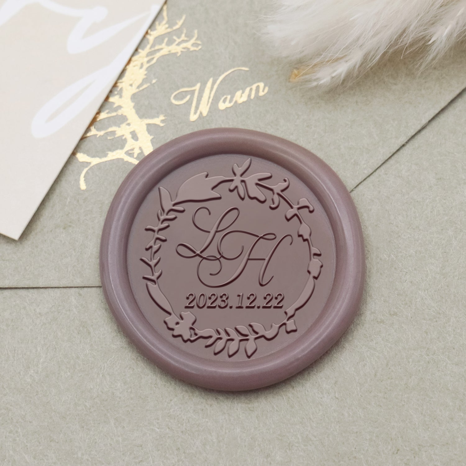 Tampon encreur de sceau de cire monogramme de mariage Lily personnalisé-28 1