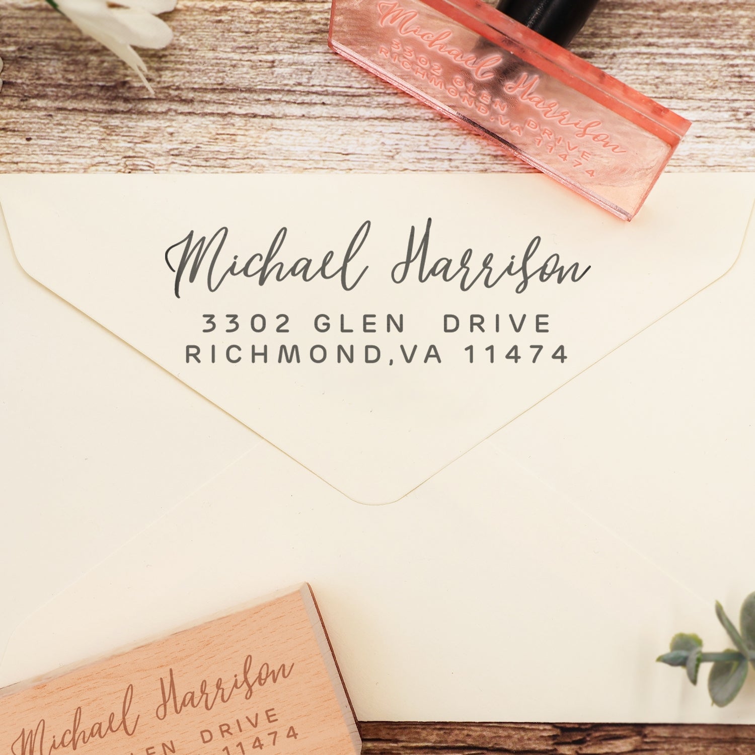 Custom Rectangular Handwriting Font Address Return Rubber Stamp - Style 22 4