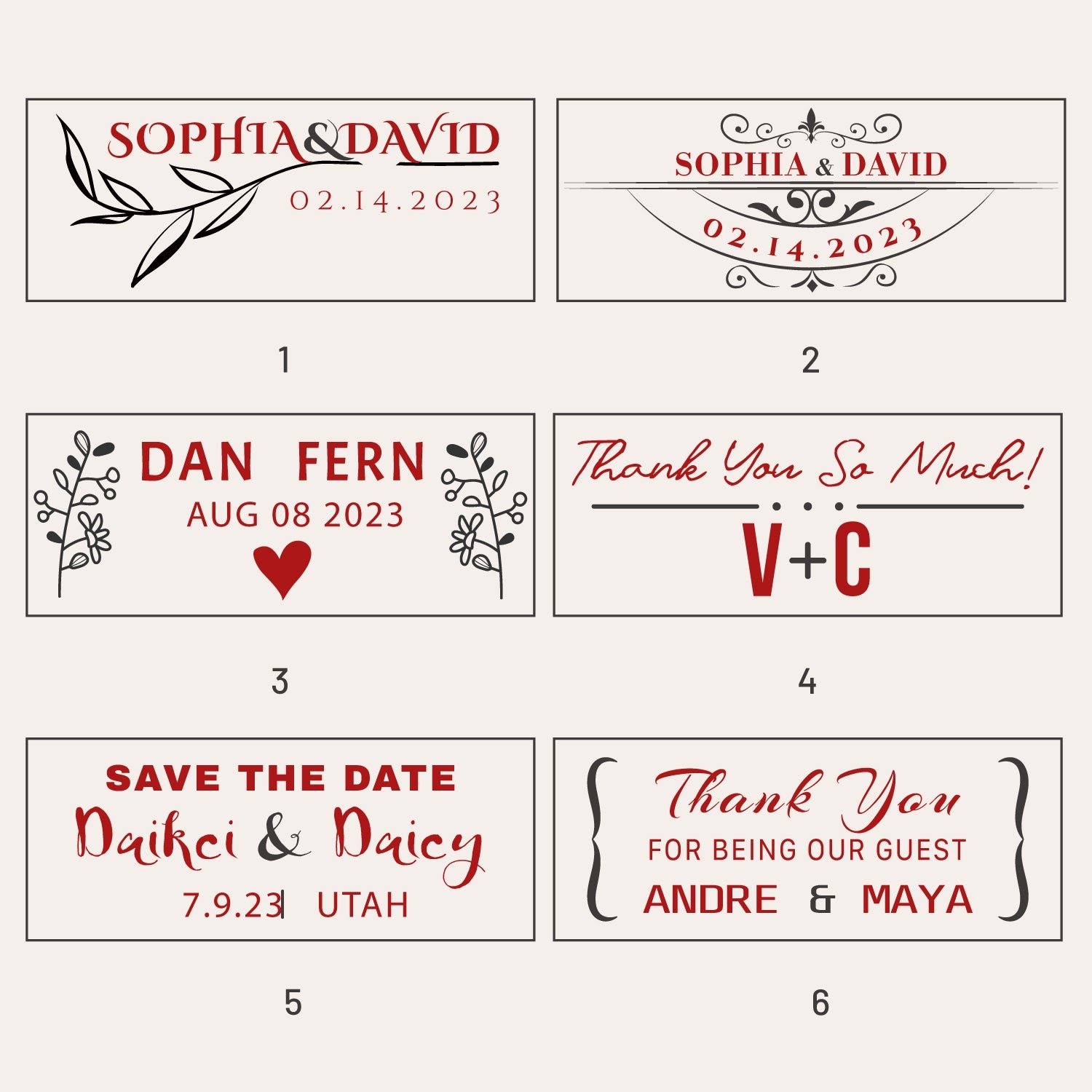Tampon encreur personnalisé rectangulaire sceau de cire de mariage (18 designs)-sku1
