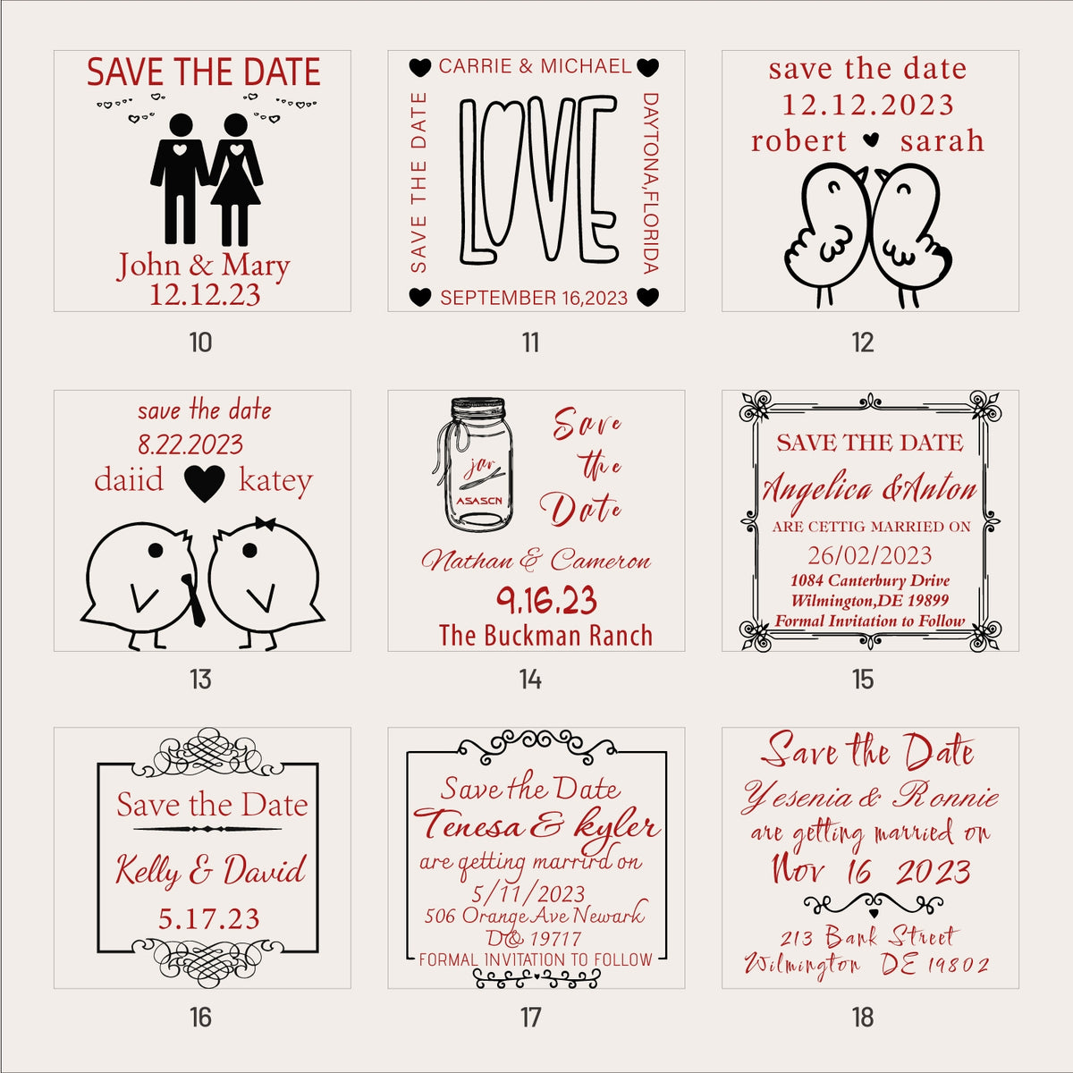 Custom Wedding Save the Date Rubber Stamp (25 Designs) SKU2