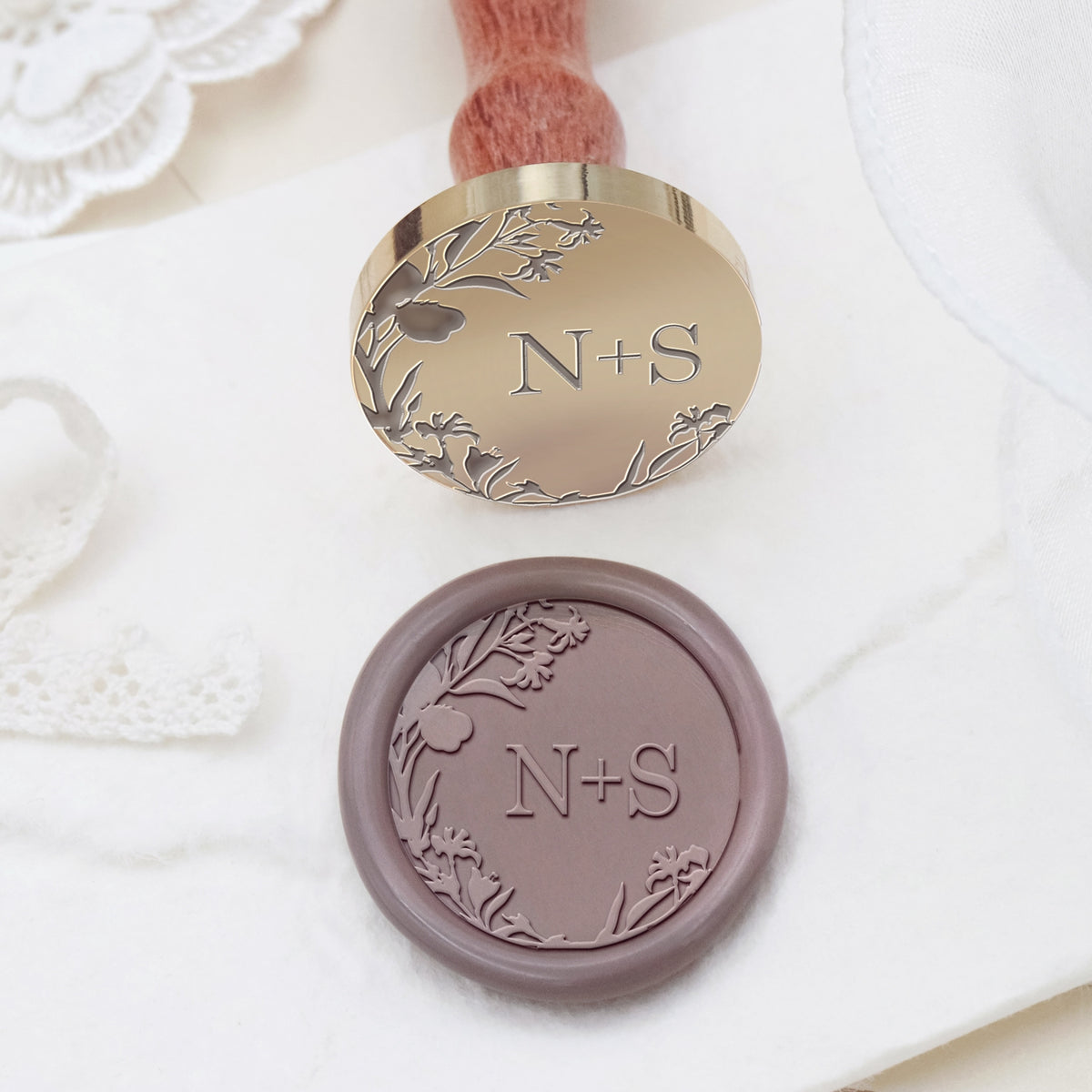 Tampon Encreur Personnalisé sans Bordure Monogramme Botanique de Mariage Sceau de Cire (27 Designs)
