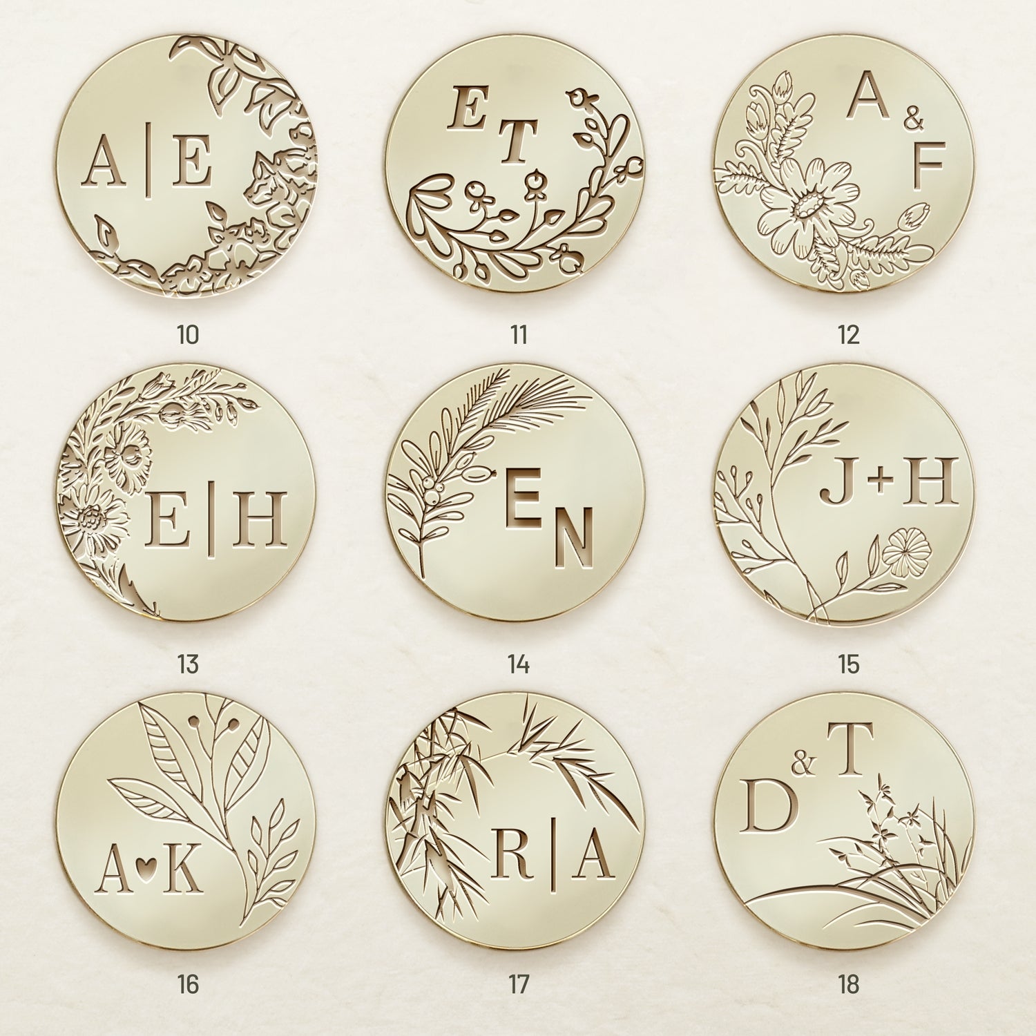 Tampon encreur de sceau de cire de monogramme de mariage botanique sans bordure personnalisé (27 designs)-sku2