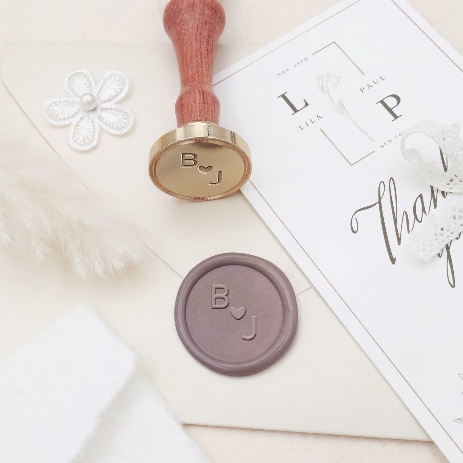 Tampon encreur personnalisé cire à cacheter de mariage minimaliste cœur aimant avec initiales horizontales-7 3