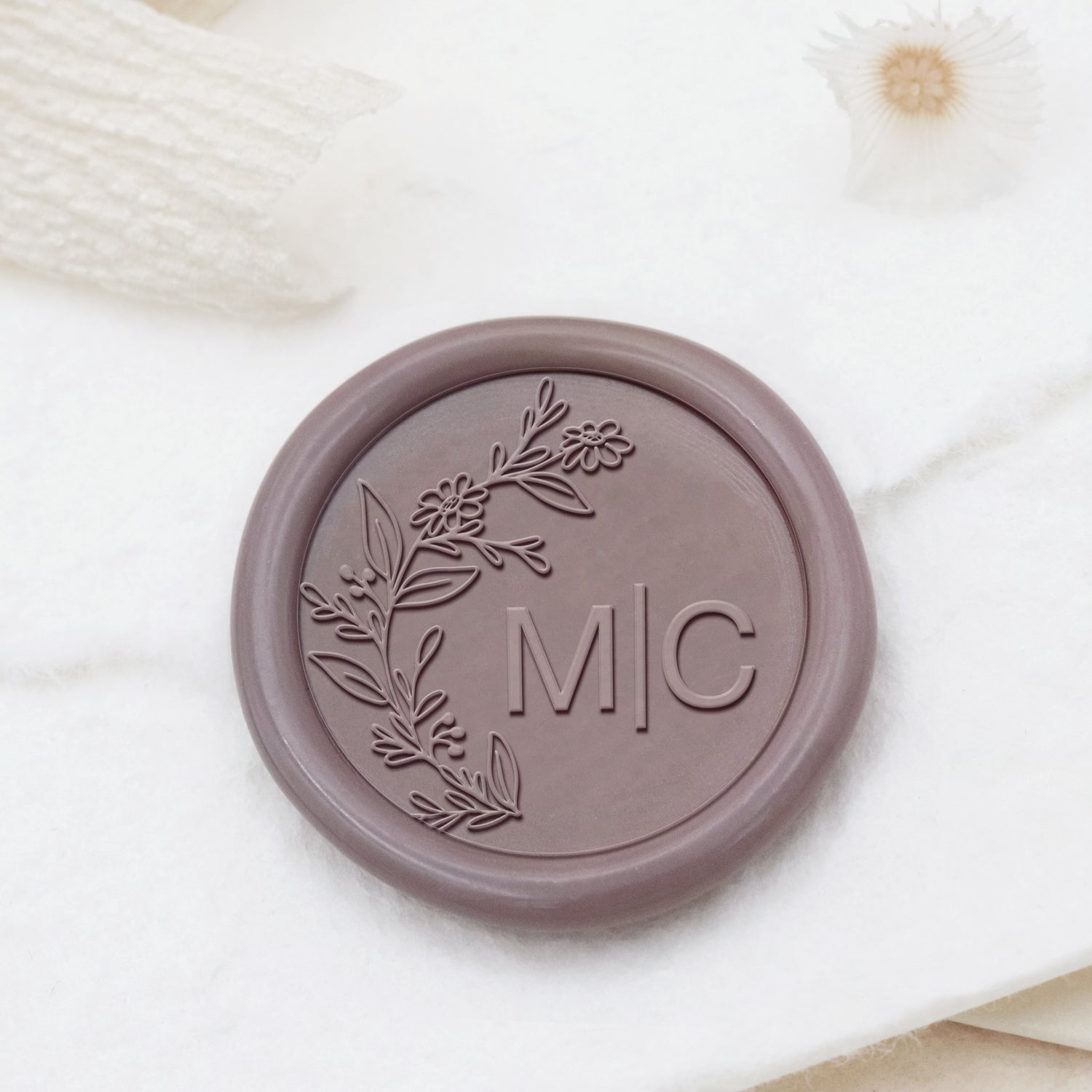 Tampon encreur sceau de cire personnalisé sans bordure botanique mariage monogramme - Style 3 1