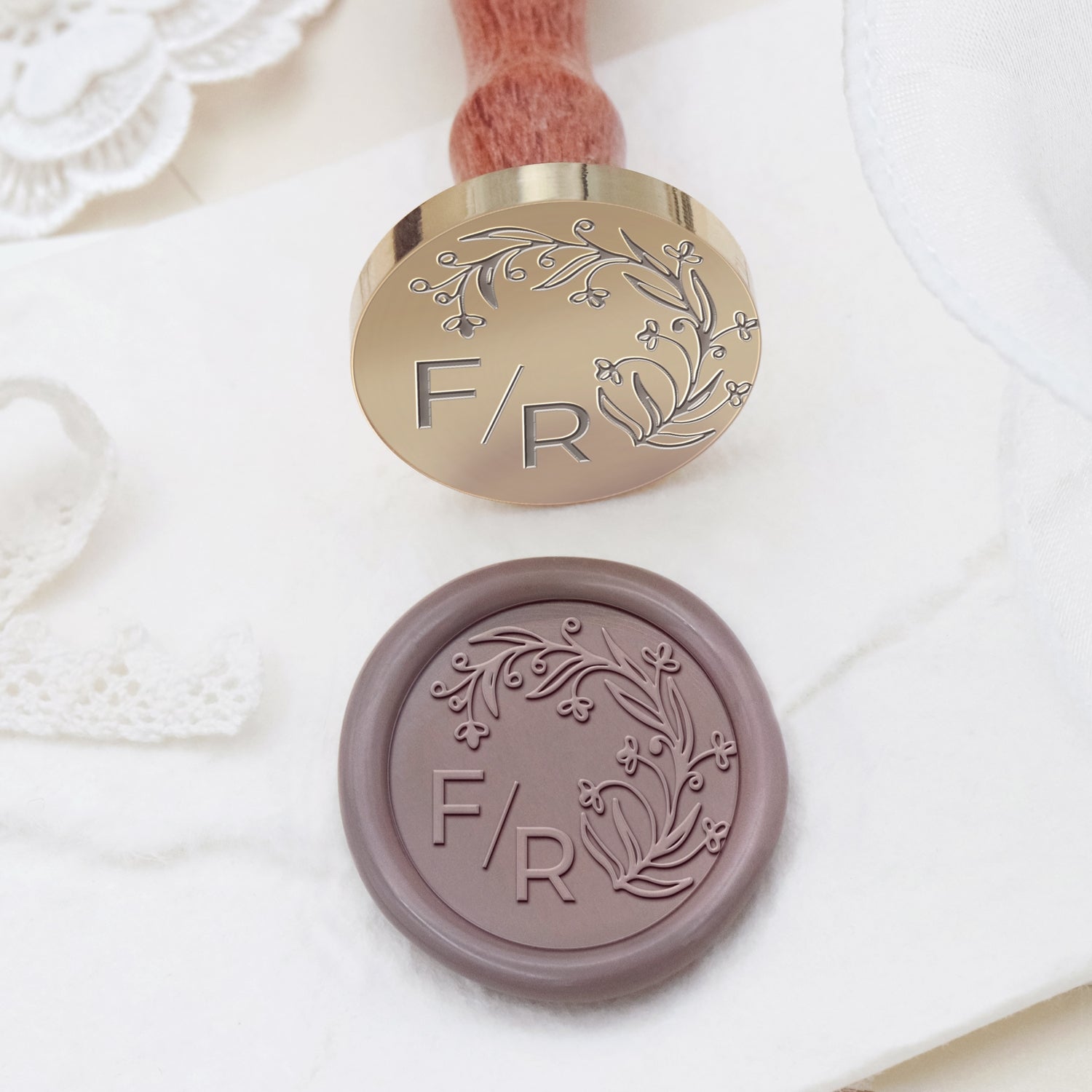 Tampon encreur sceau de cire monogramme de mariage botanique sans bordure personnalisé - Style 8 2
