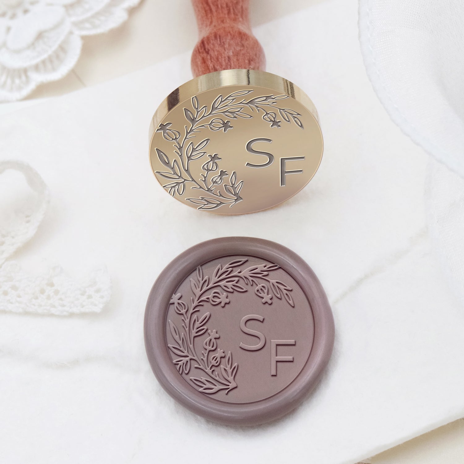 Tampon encreur sceau de cire monogramme de mariage botanique sans bordure personnalisé - Style 9 2