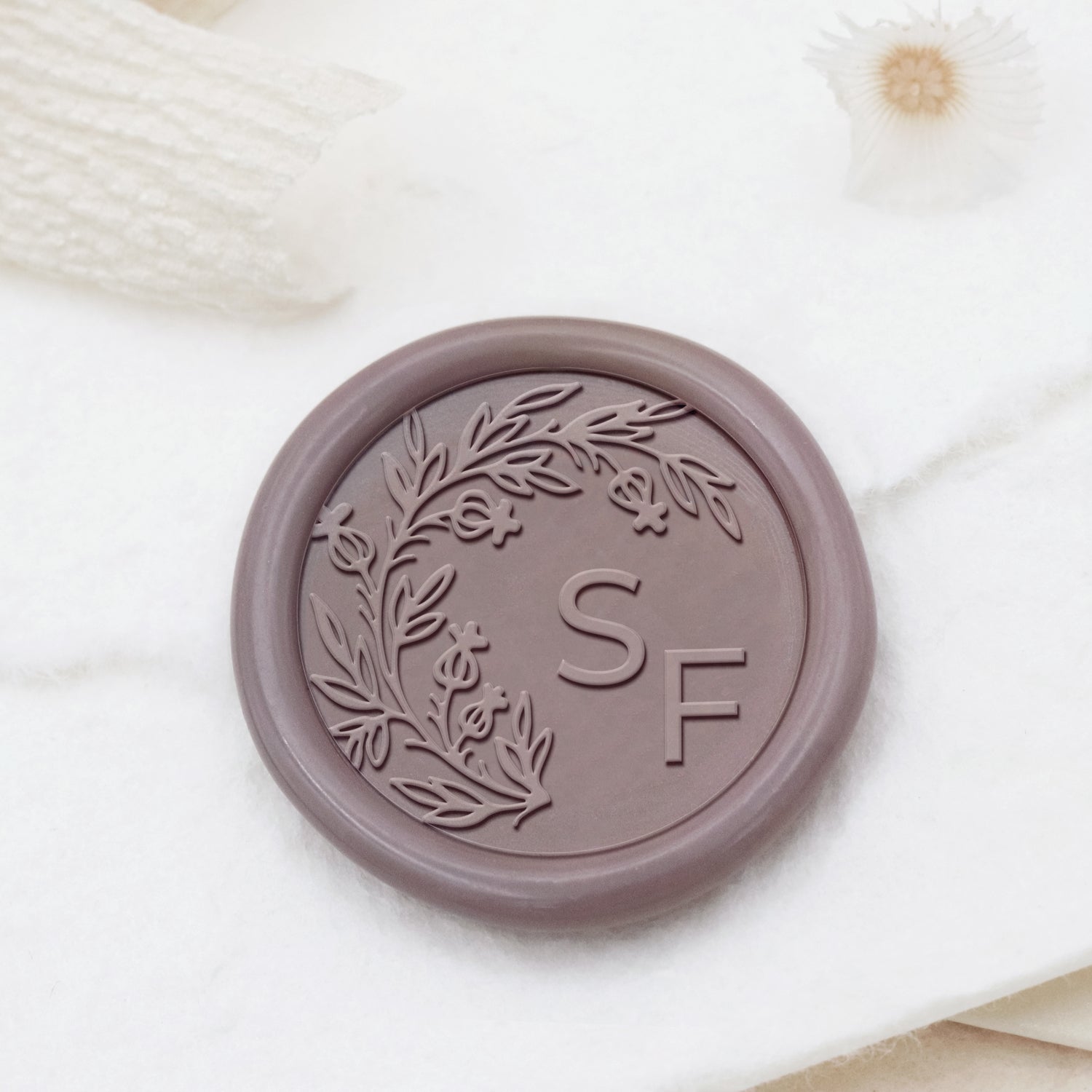 Tampon Encreur Sceau de Cire Monogramme Mariage Botanique Sans Bordure Personnalisé - Style 9 1