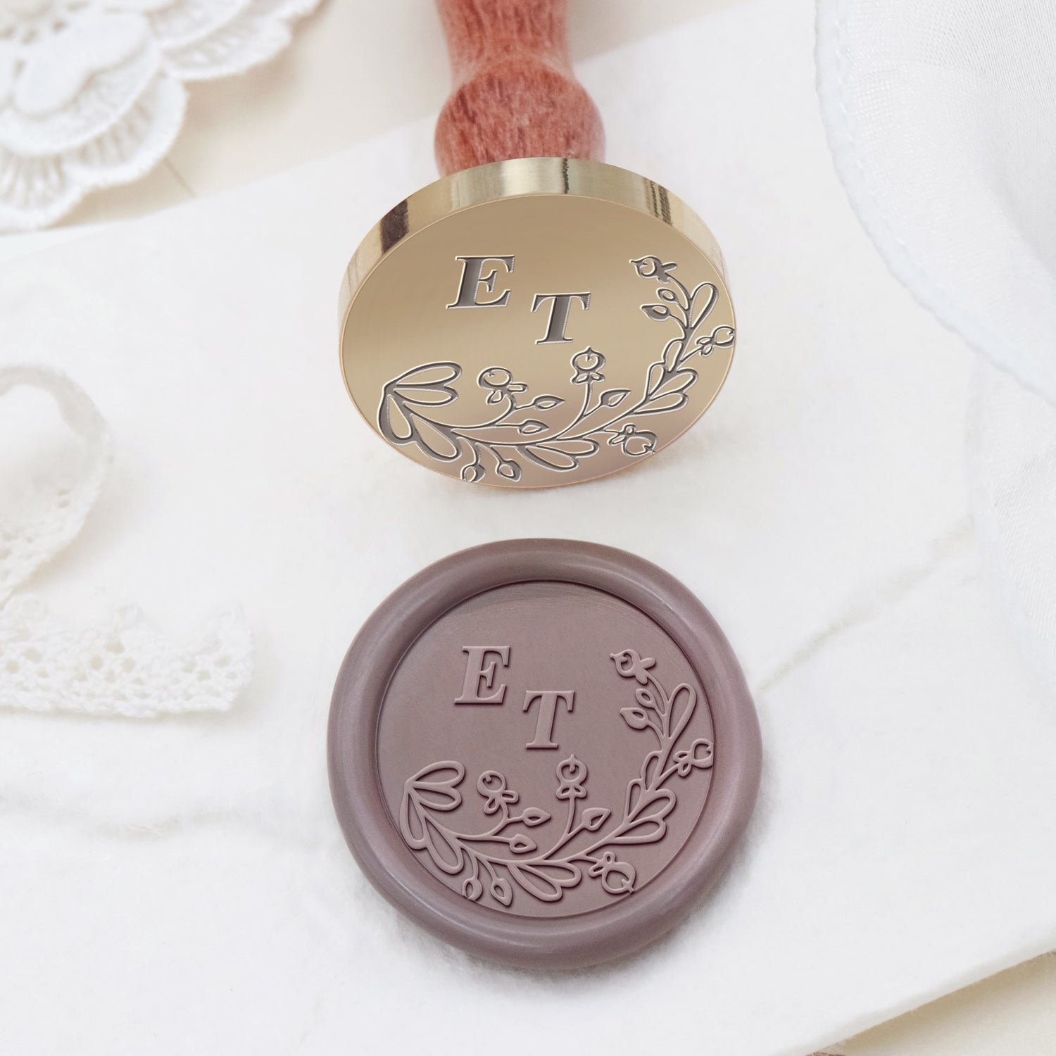 Tampon Encreur Sceau de Cire Personnalisé Monogramme Mariage Botanique Sans Bordure - Style 11 2