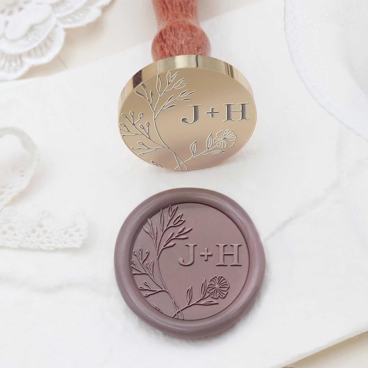 Tampon Encreur Sceau de Cire Monogramme Mariage Botanique Sans Bordure Personnalisé - Style 15 2