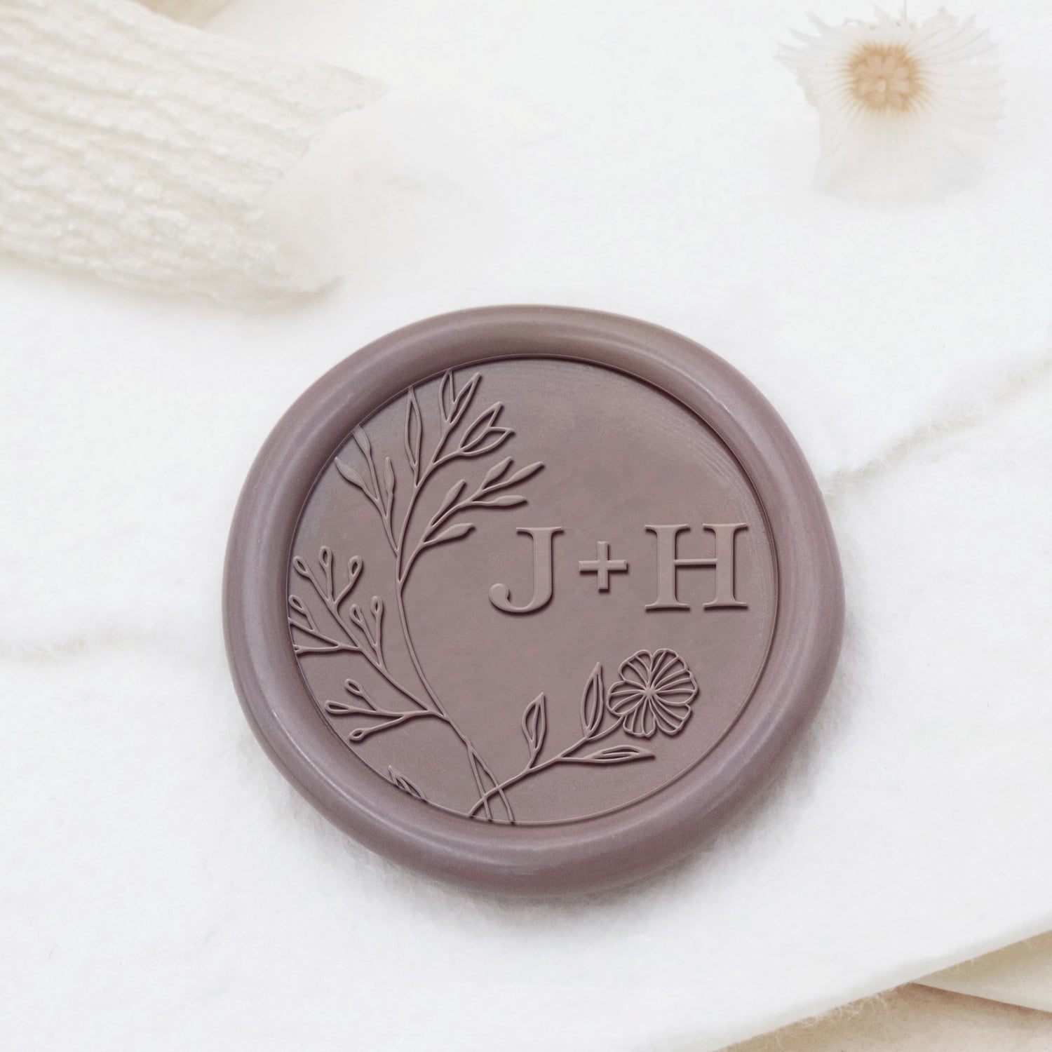 Tampon encreur sceau de cire monogramme de mariage botanique sans bordure personnalisé - Style 15 1