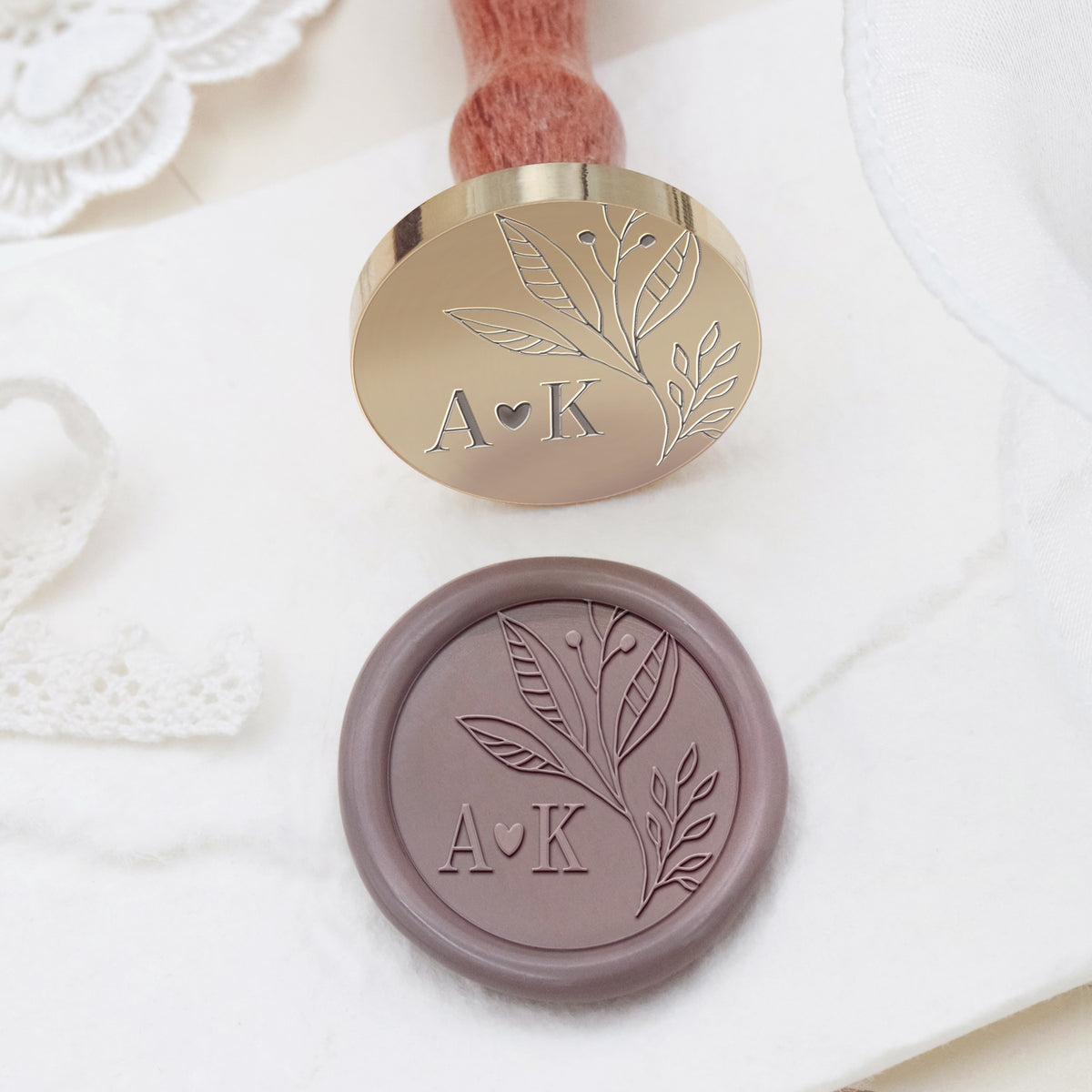 Tampon encreur sceau de cire monogramme de mariage botanique sans bordure personnalisé - Style 16 2