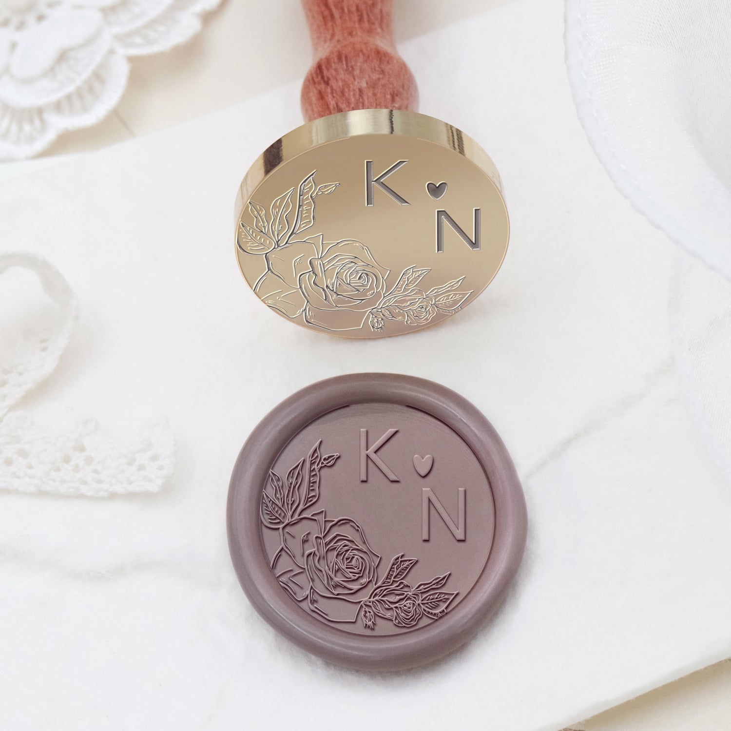 Tampon encreur personnalisé sans bordure botanique mariage monogramme sceau de cire - Style 21 2