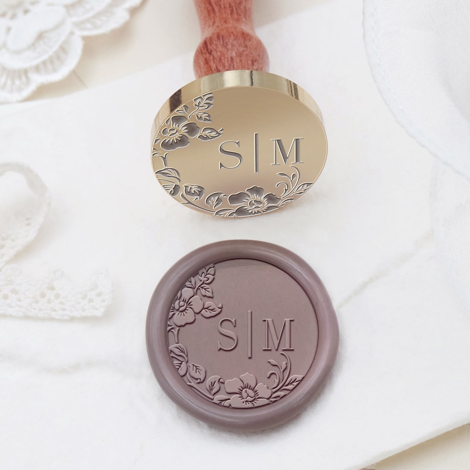 Tampon Encreur de Sceau de Cire Personnalisé Monogramme de Mariage Botanique Sans Bordure - Style 22 2