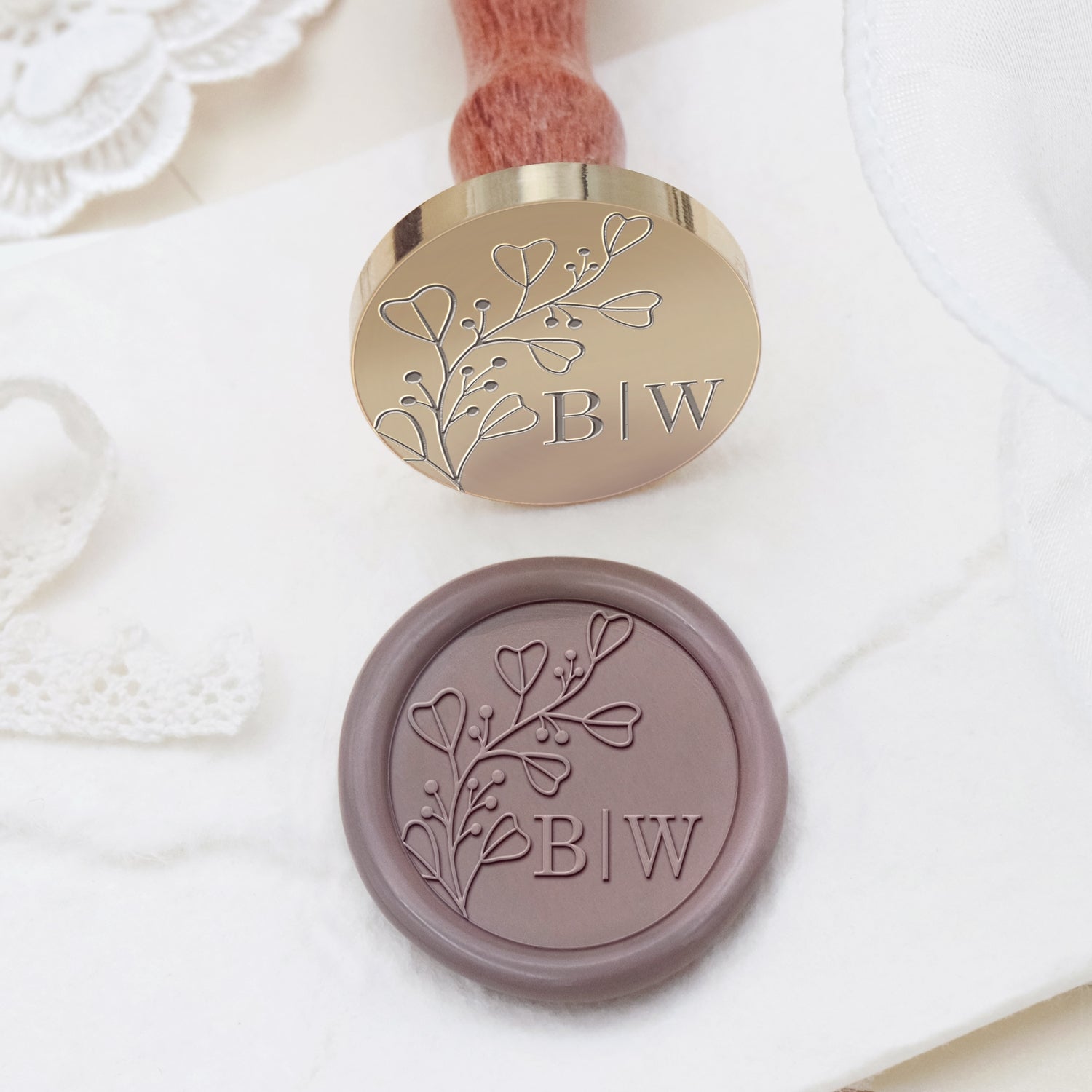 Tampon Encreur Sceau de Cire Monogramme de Mariage Botanique Sans Bordure Personnalisé - Style 24 2