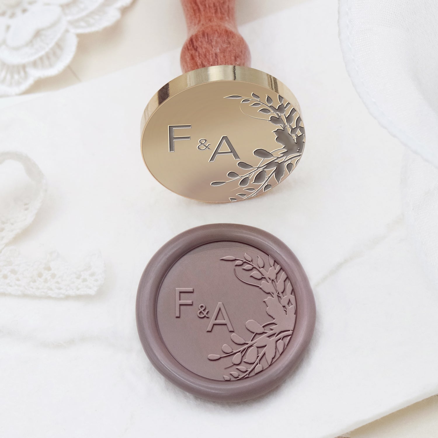 Tampon encreur sceau de cire monogramme mariage botanique sans bordure personnalisé - Style 25 2