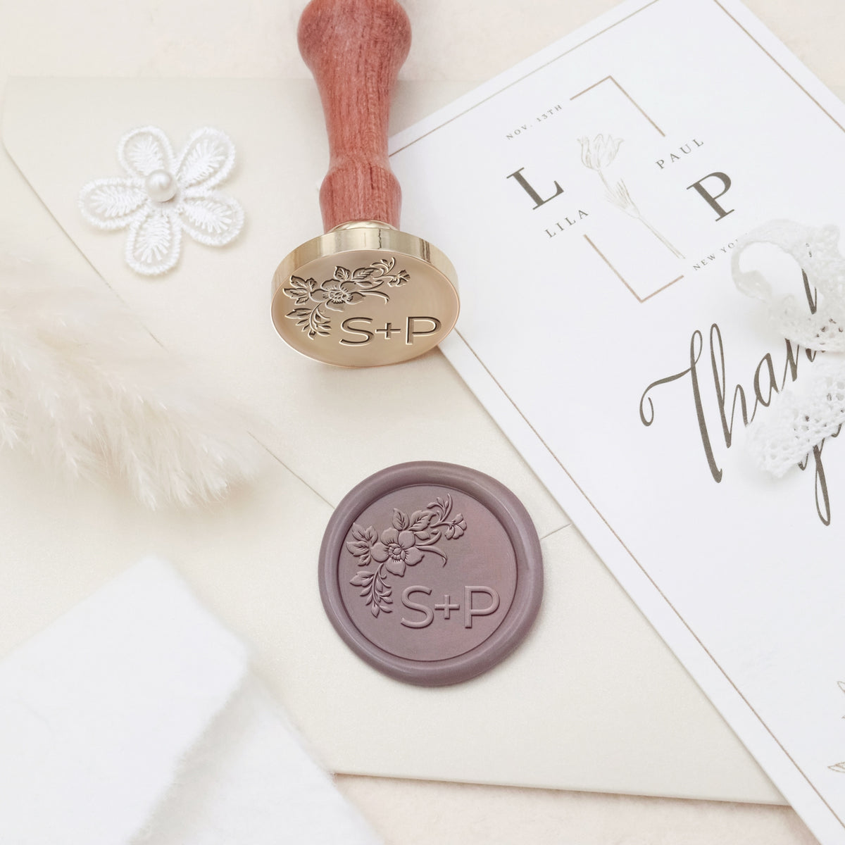 Custom Borderless Botanical Wedding Monogram Wax Seal Stamp - Style 27 3