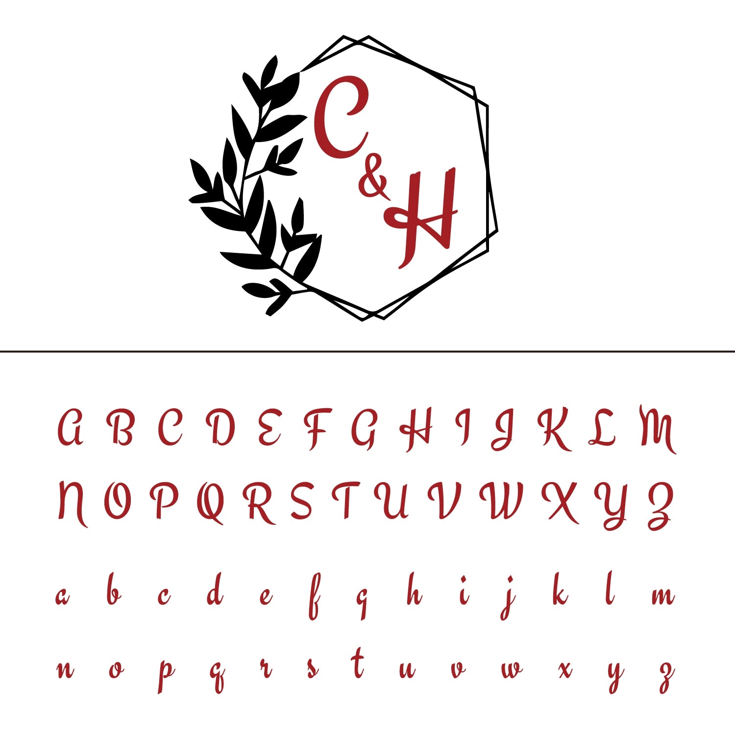 Tampon Encreur Sceau de Cire Monogramme de Mariage Laurier Cadre Hexagonal Personnalisé 15