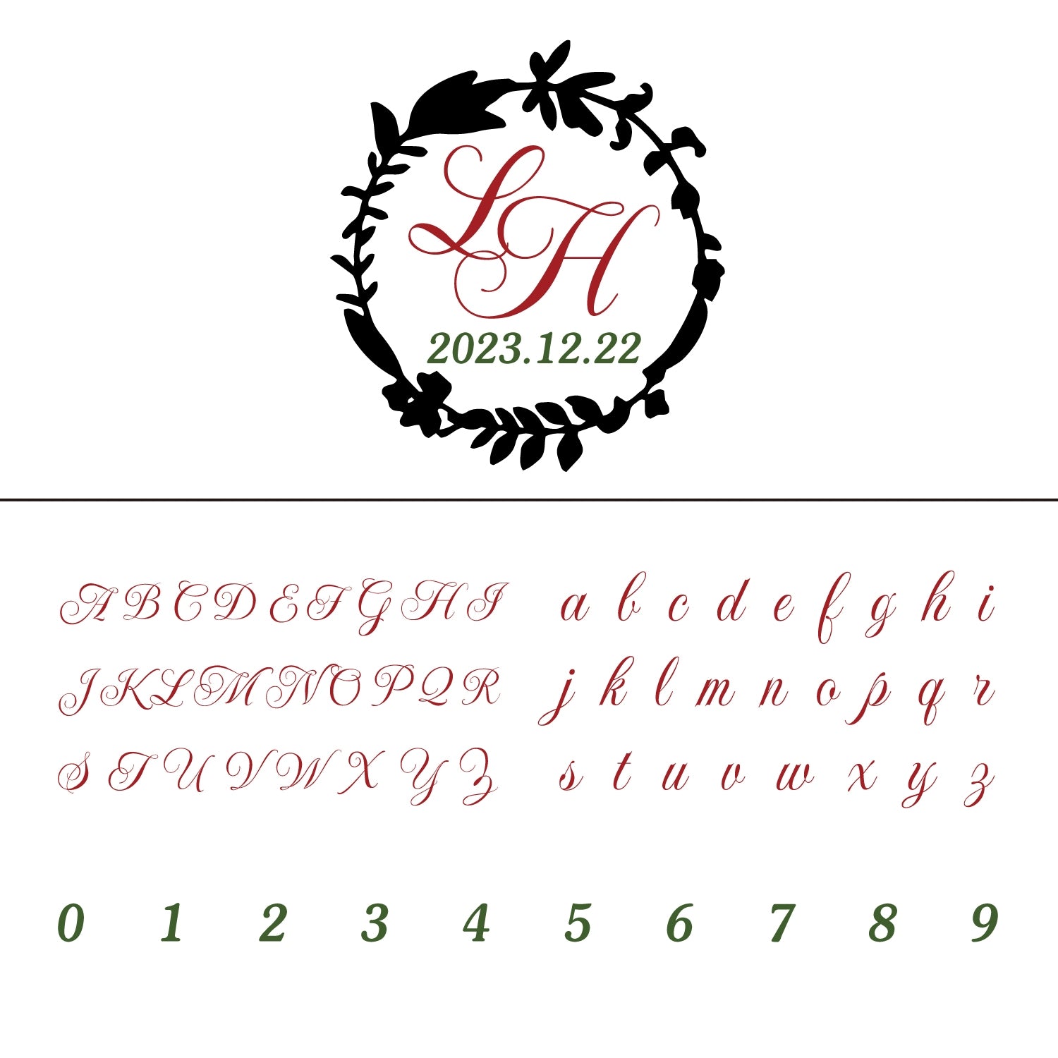 Tampon encreur sceau de cire personnalisé monogramme mariage couronne de brindilles 28