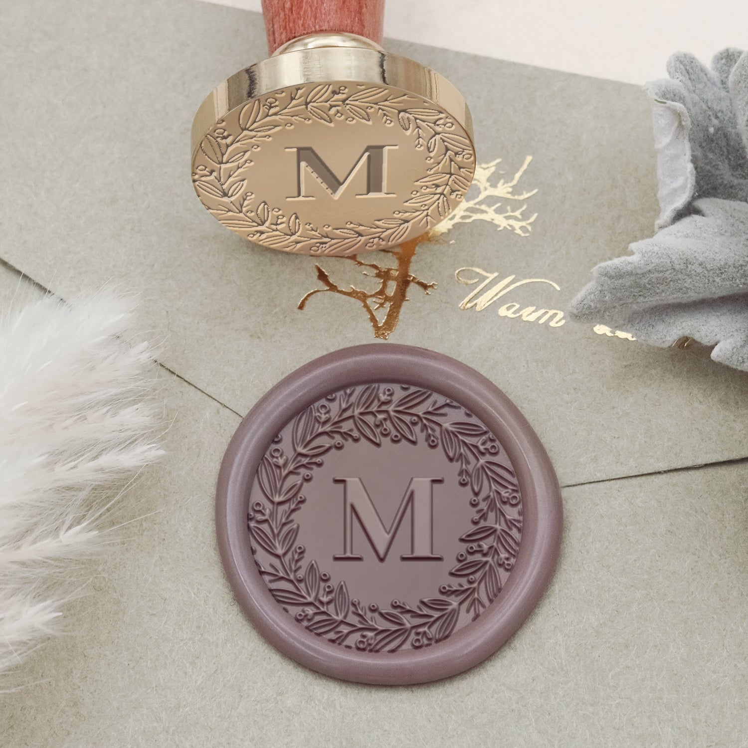 Custom Botanical Border Single Initial Wax Seal Stamp (27 Designs)