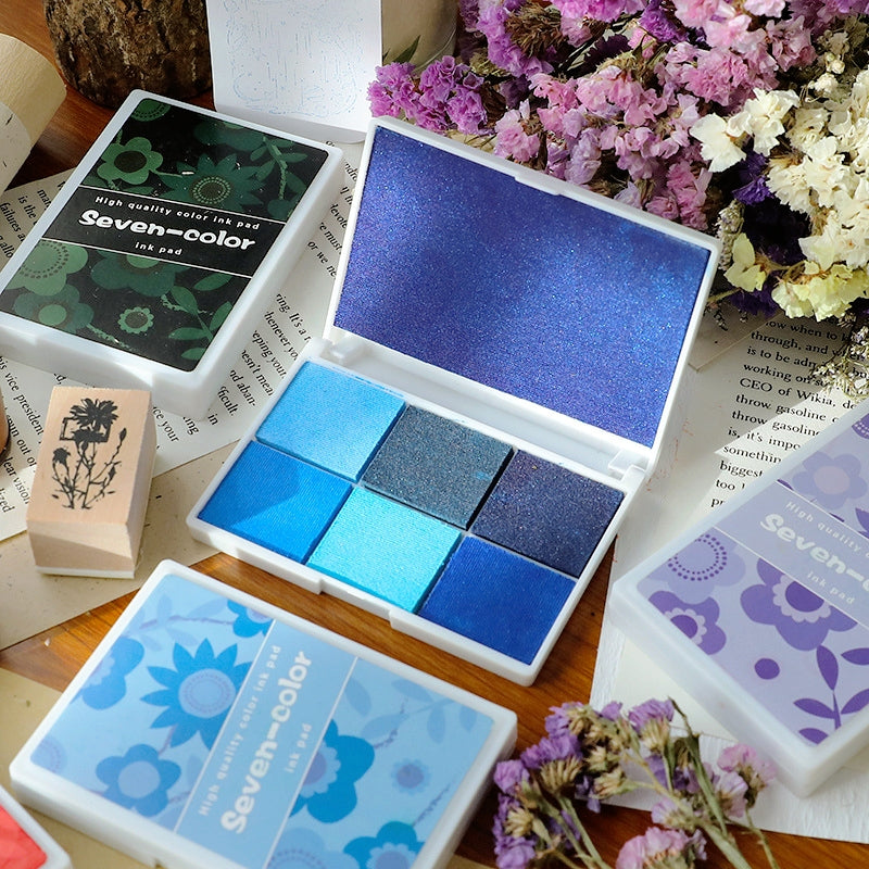 Ensemble de tampons encreurs nacrés sept couleurs en coffret b