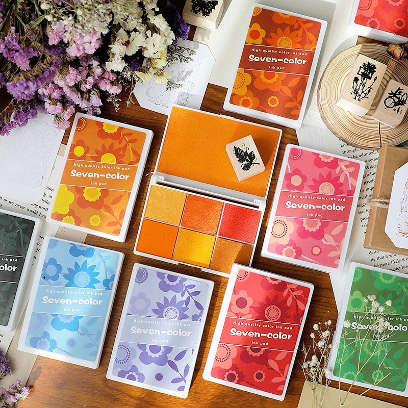 Ensemble de Tampons Encreurs Nacrés Sept Couleurs en Coffret b1