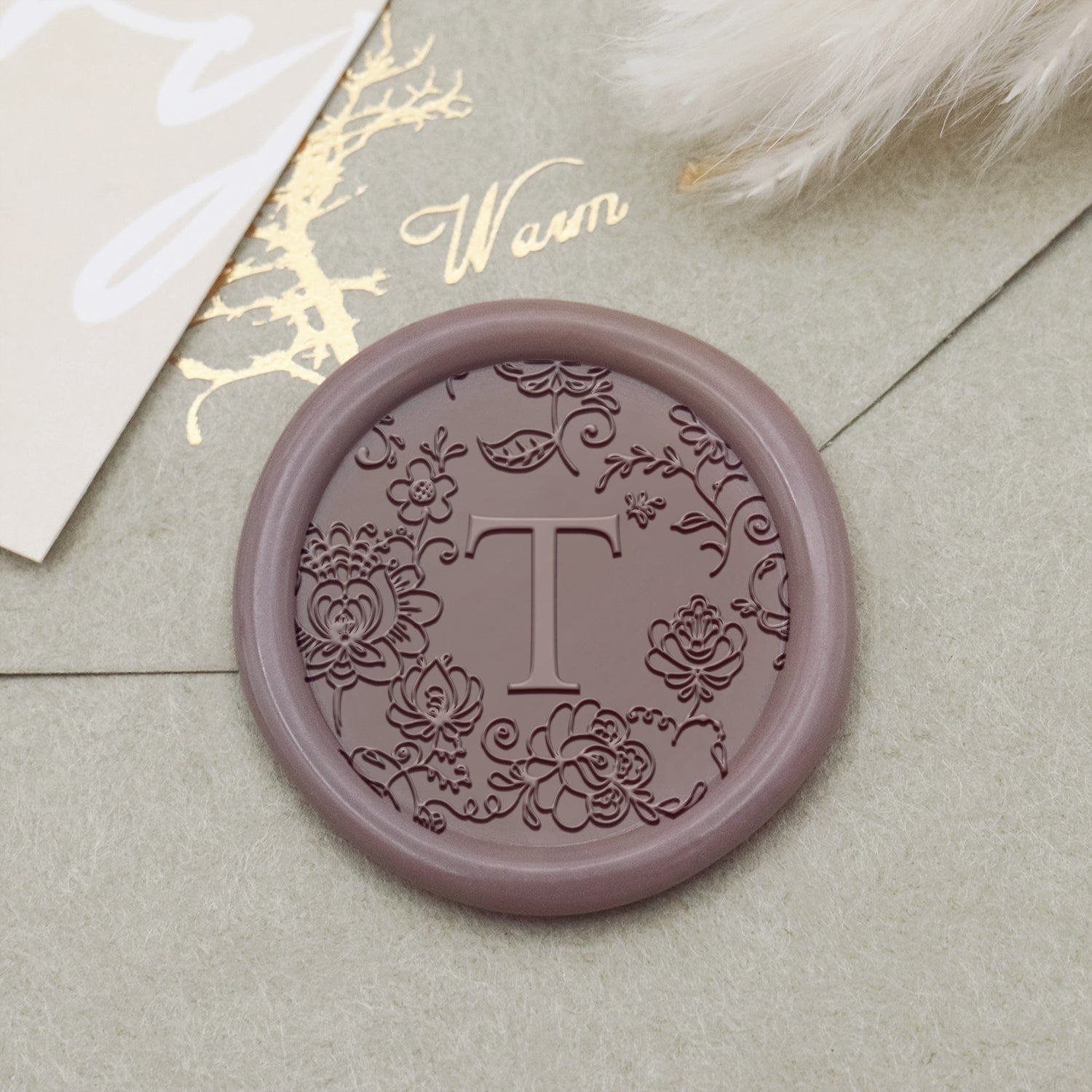 Tampon encreur sceau de cire personnalisé bordure botanique initiale unique - Style 24 1