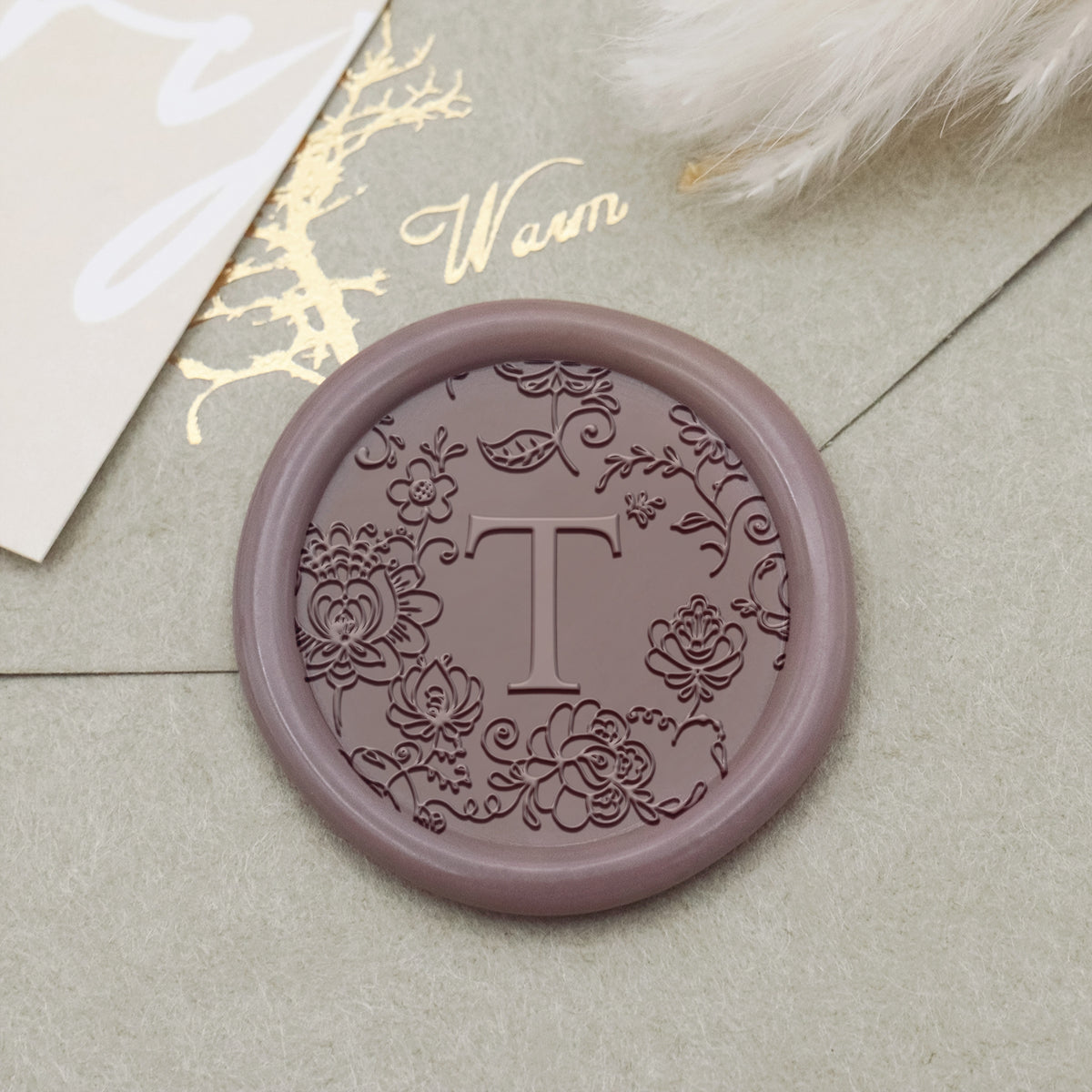 Tampon encreur sceau de cire personnalisé bordure botanique initiale unique - Style 24 1