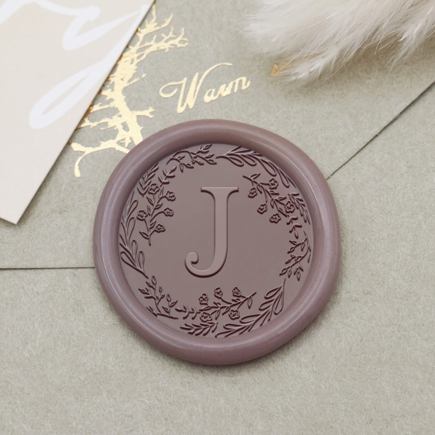 Custom Botanical Border Single Initial Wax Seal Stamp - Style 27 1