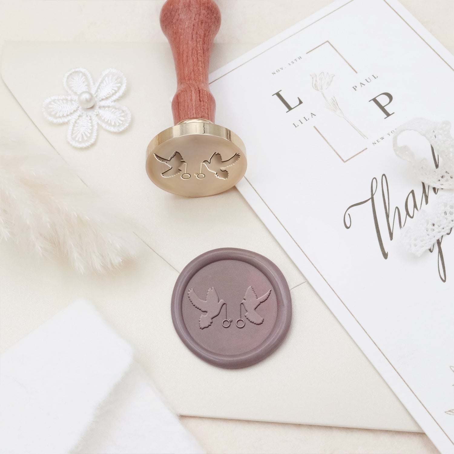 Célébration de Mariage Alliances Tampon Encreur Sceau de Cire 3