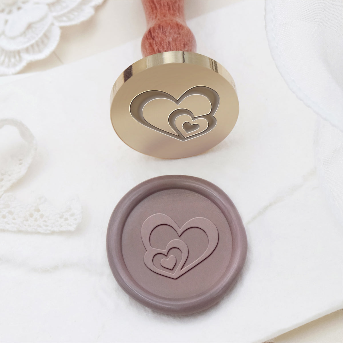 Tampon Encreur Sceau de Cire Triple Cœur Célébration de Mariage 1