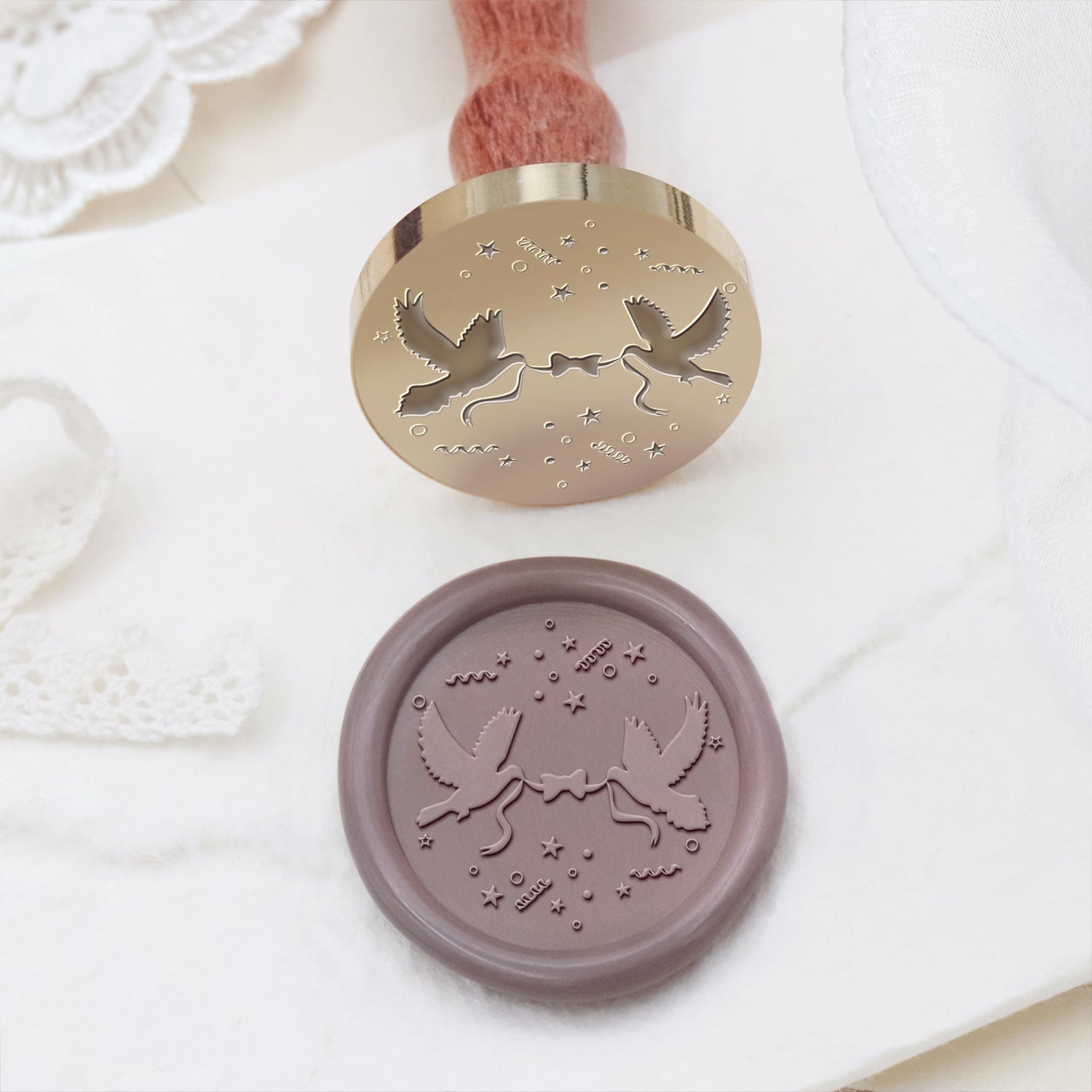 Tampon encreur sceau de cire oiseaux d'amour célébration de mariage 1