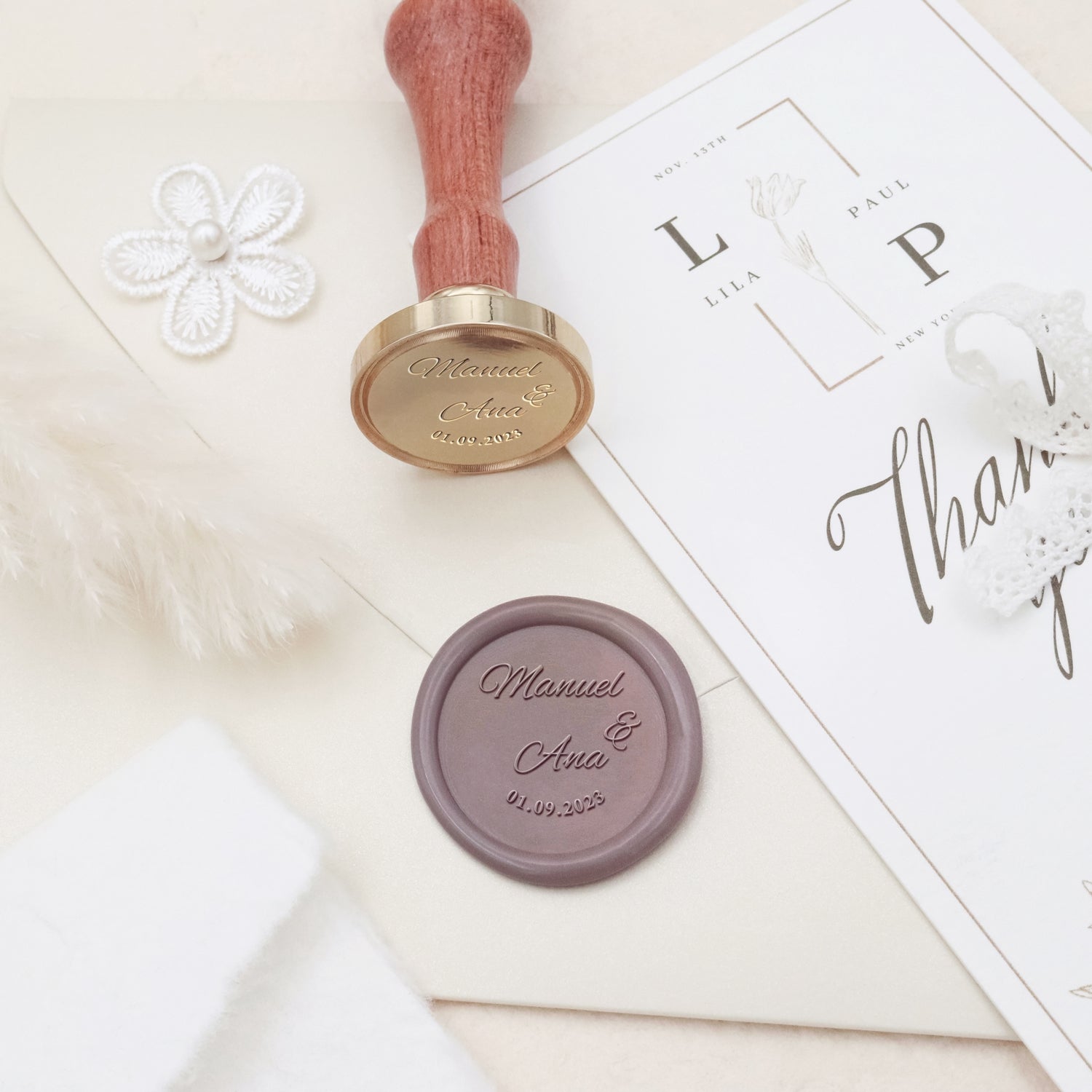 Tampon encreur sceau de cire de mariage nom minimaliste personnalisé - Style 2 3