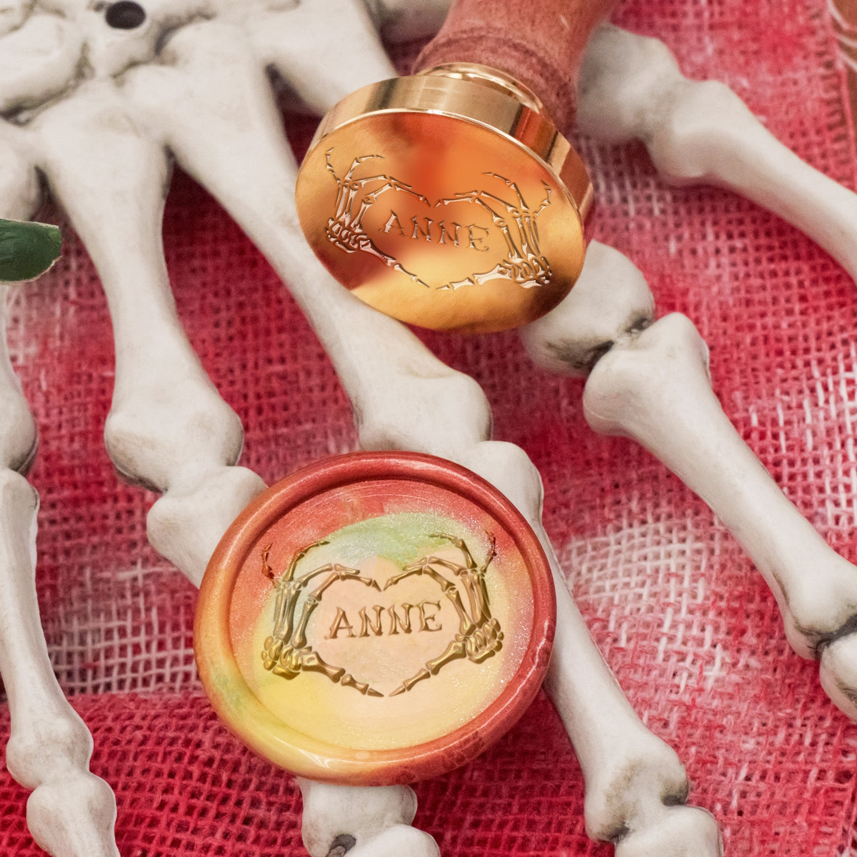 Tampon Encreur Sceau de Cire Halloween Amour Crâne Nom Personnalisé 1