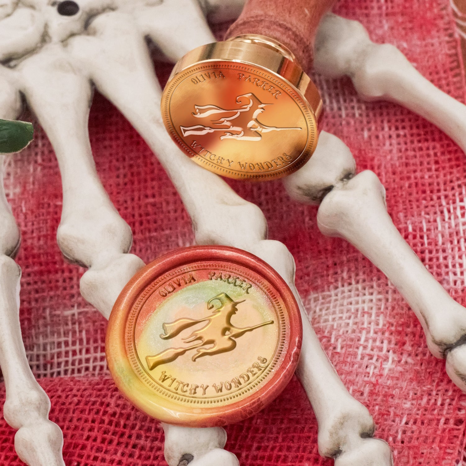 Tampon Encreur de Sceau de Cire Personnalisé Halloween Nom Sorcière Volante 1