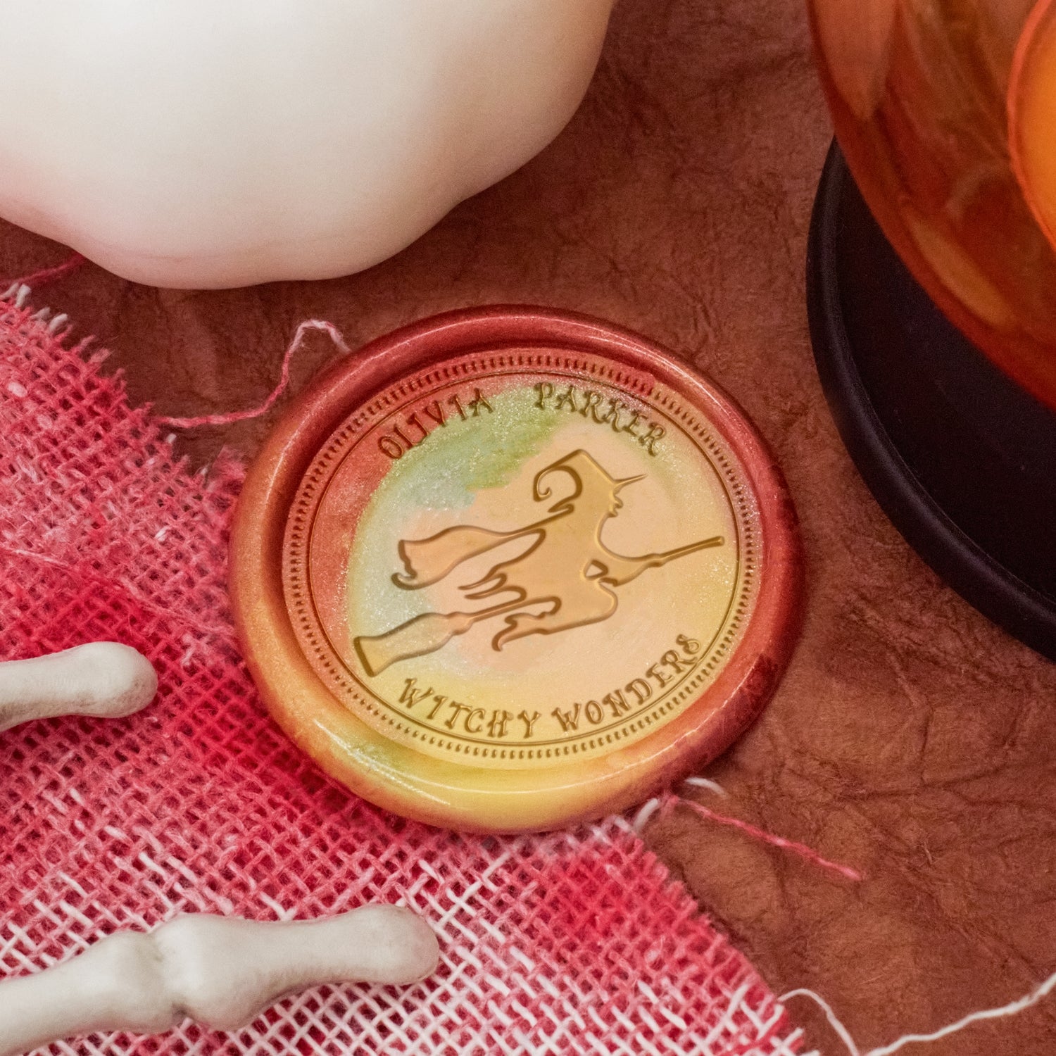Tampon Encreur Sceau de Cire Halloween Sorcière Volante Nom Personnalisé 2