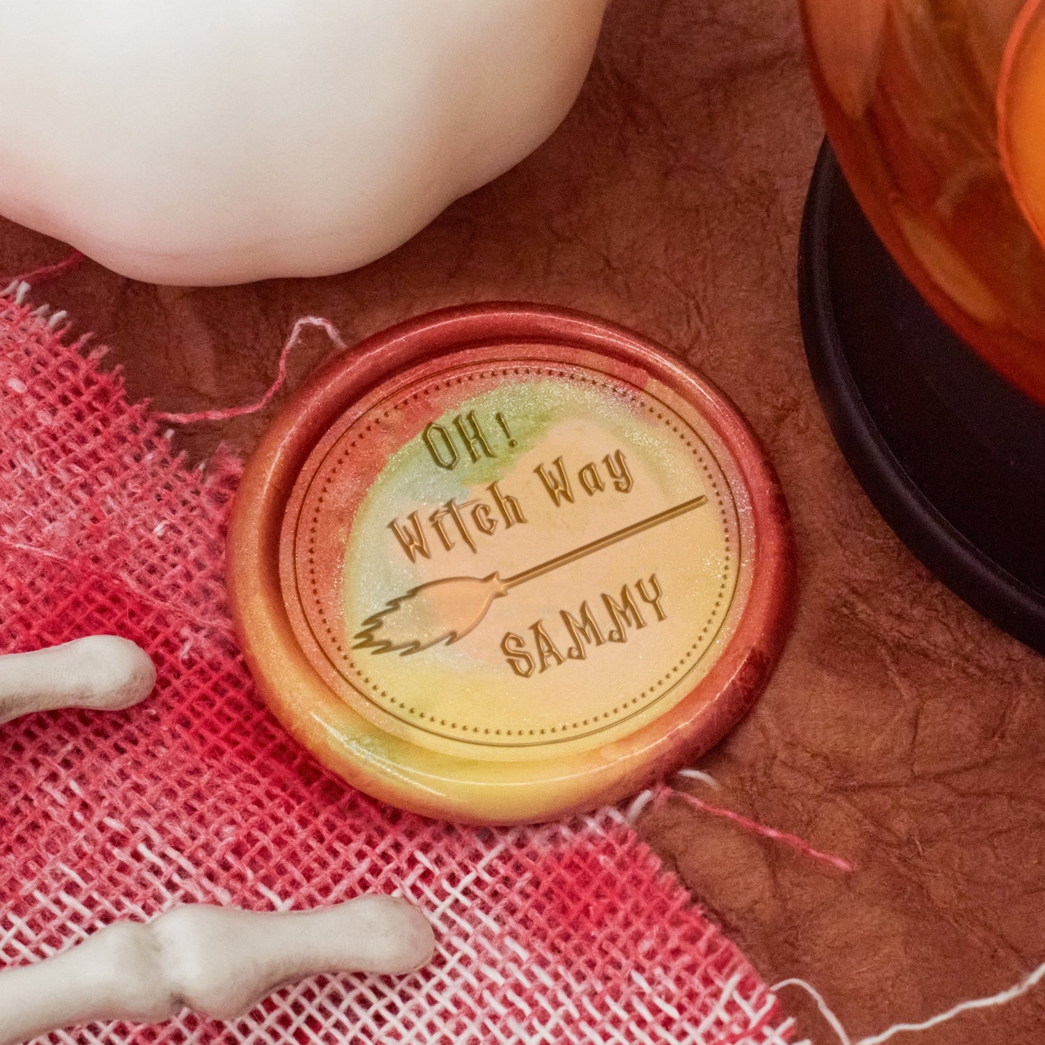 Tampon encreur personnalisé sceau de cire nom Halloween balai 2