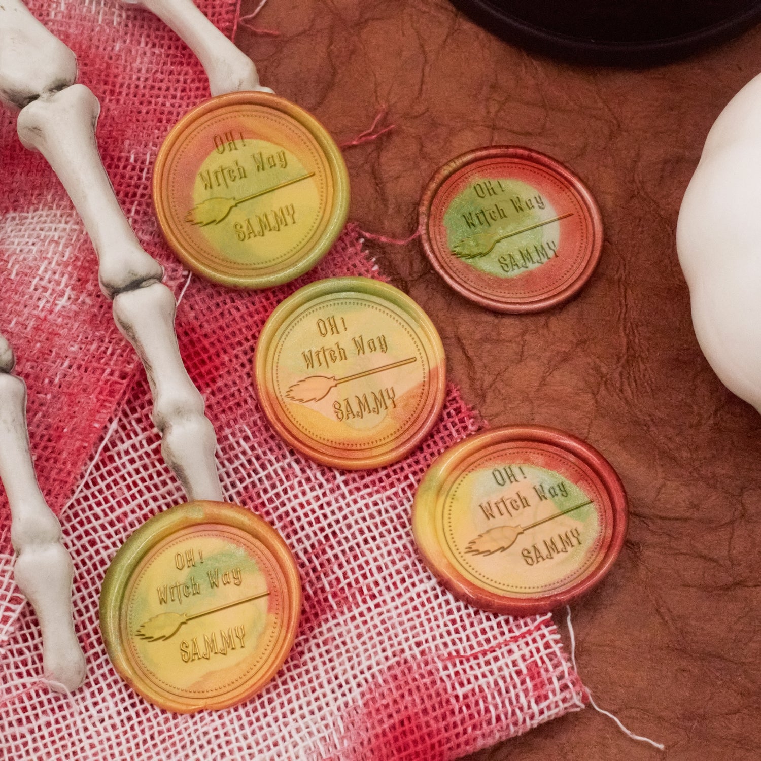 Tampon Encreur Sceau de Cire Nom Halloween Balai Personnalisé 3