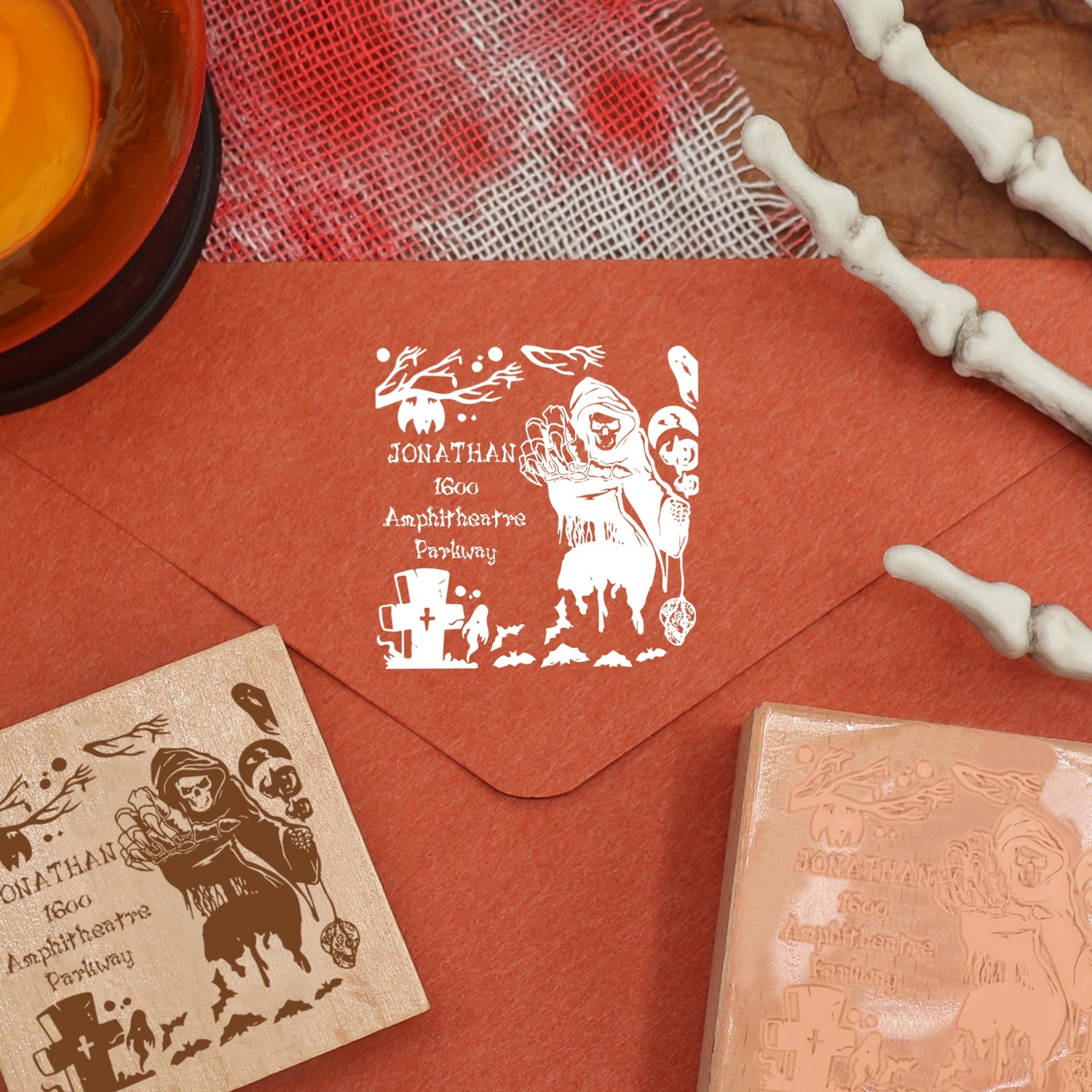 Tampon en caoutchouc d'adresse Halloween personnalisé 4