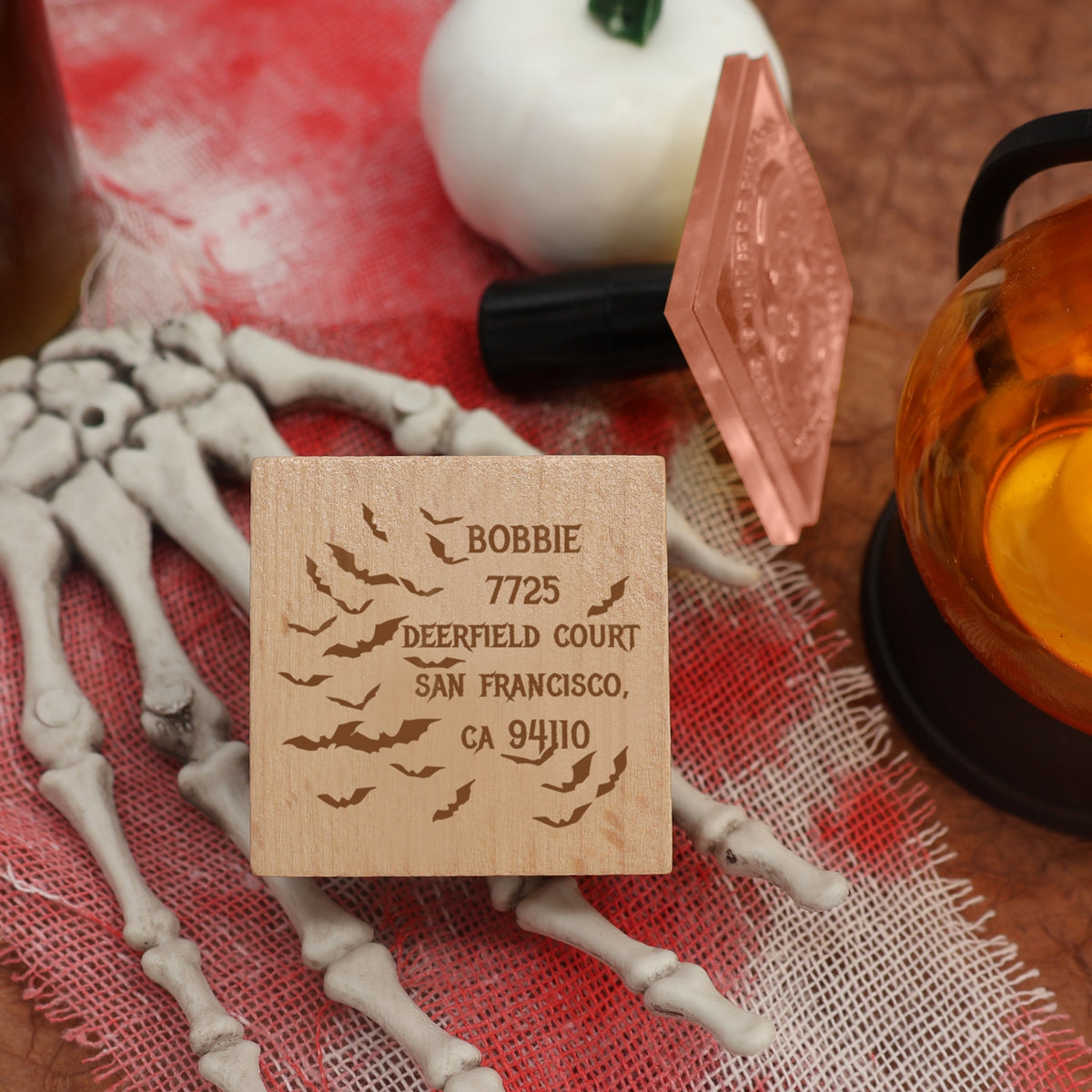 Custom Bat Swarm Halloween Address Rubber Stamp1