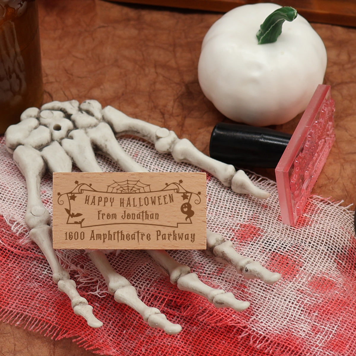 Tampon en caoutchouc rectangulaire personnalisé adresse retour Halloween (27 modèles)1