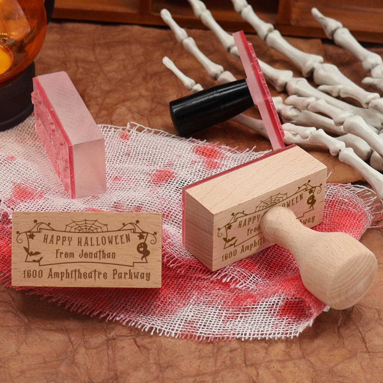 Tampon en Caoutchouc d'Adresse de Retour Halloween Rectangulaire Personnalisé (27 Designs)3